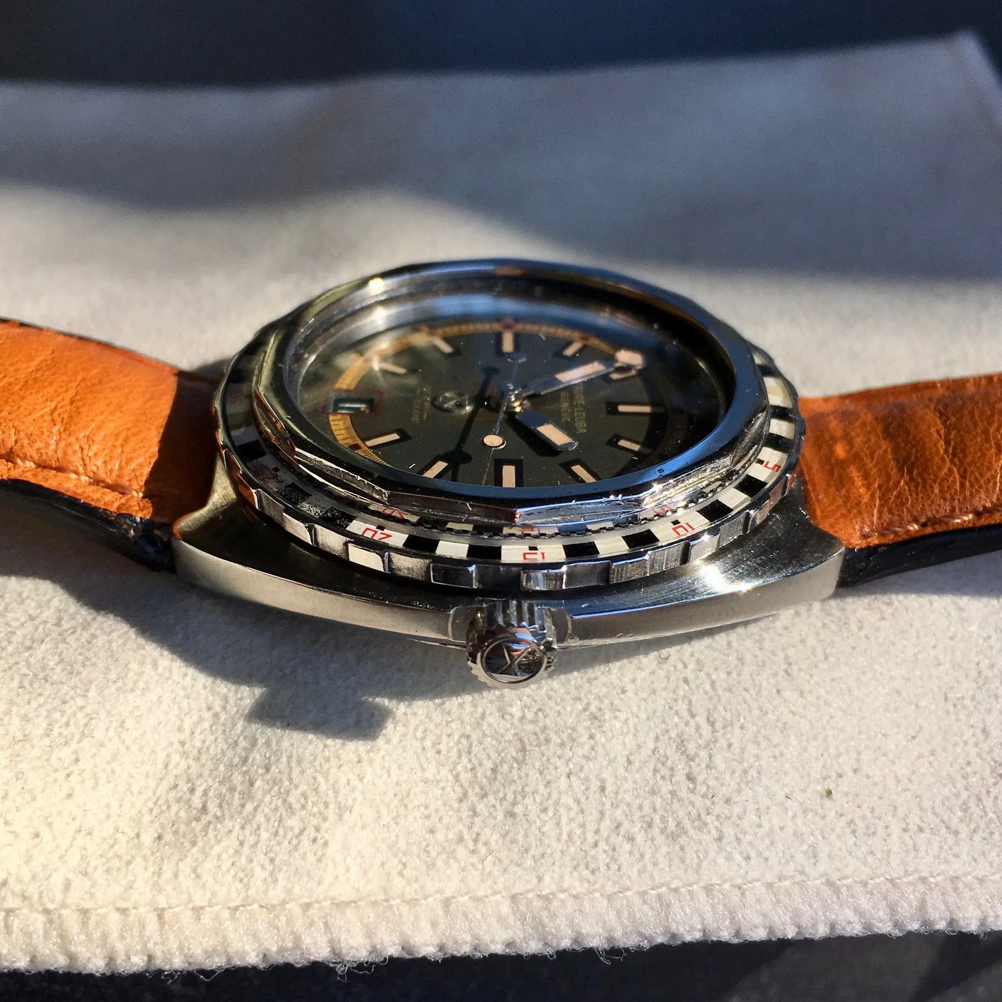Vintage Favre Leuba Deep Blue TROPICAL 59863 Steel Divers Automatic Wristwatch