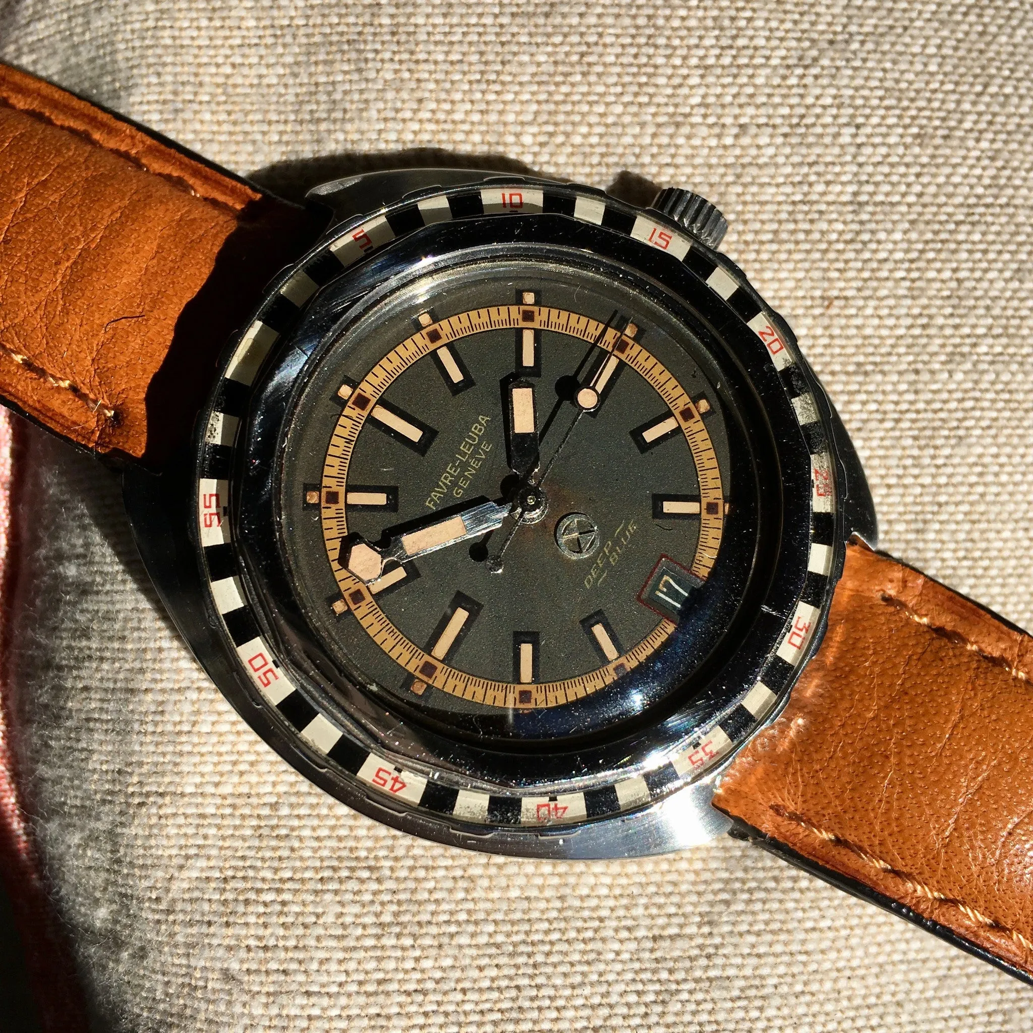 Vintage Favre Leuba Deep Blue TROPICAL 59863 Steel Divers Automatic Wristwatch
