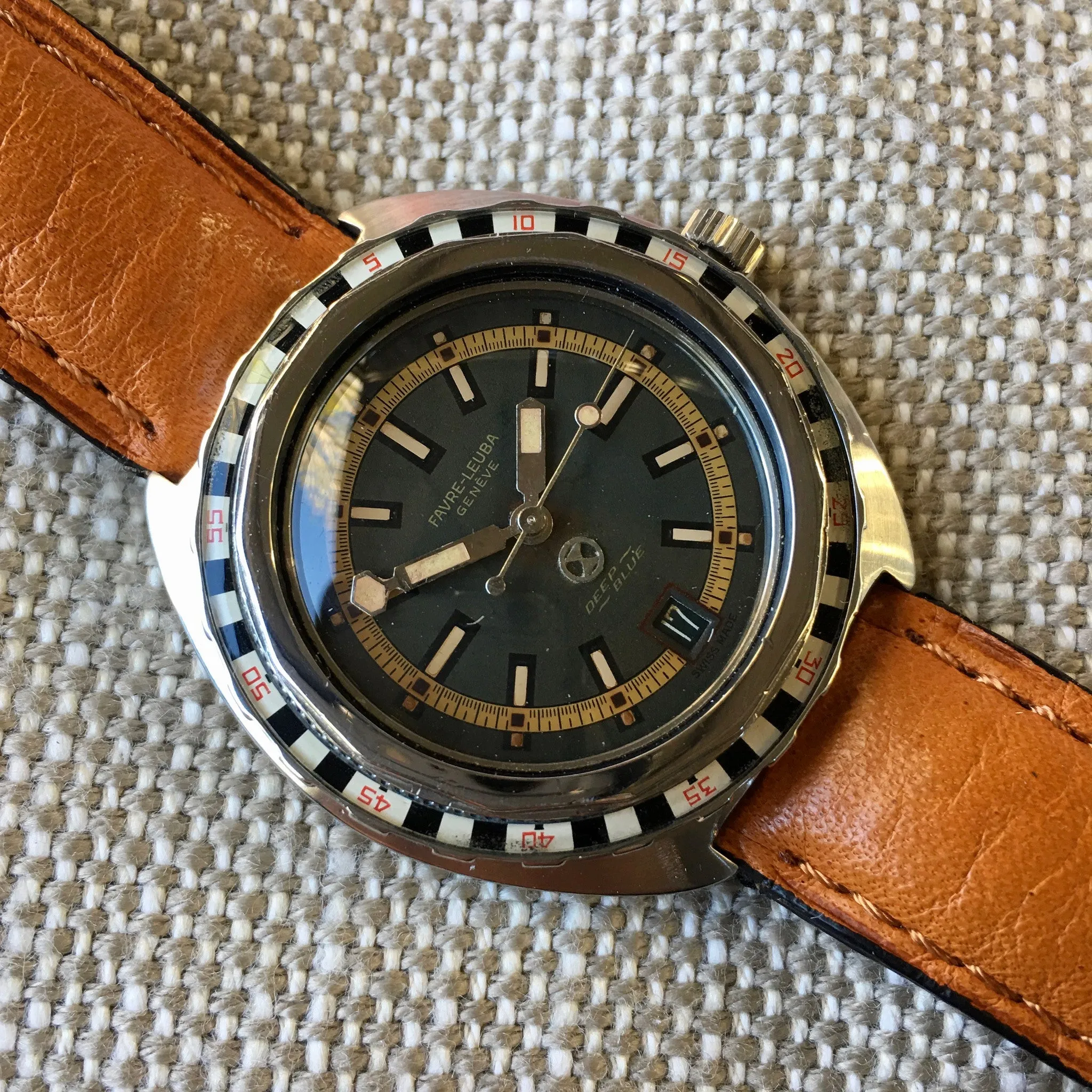 Vintage Favre Leuba Deep Blue TROPICAL 59863 Steel Divers Automatic Wristwatch