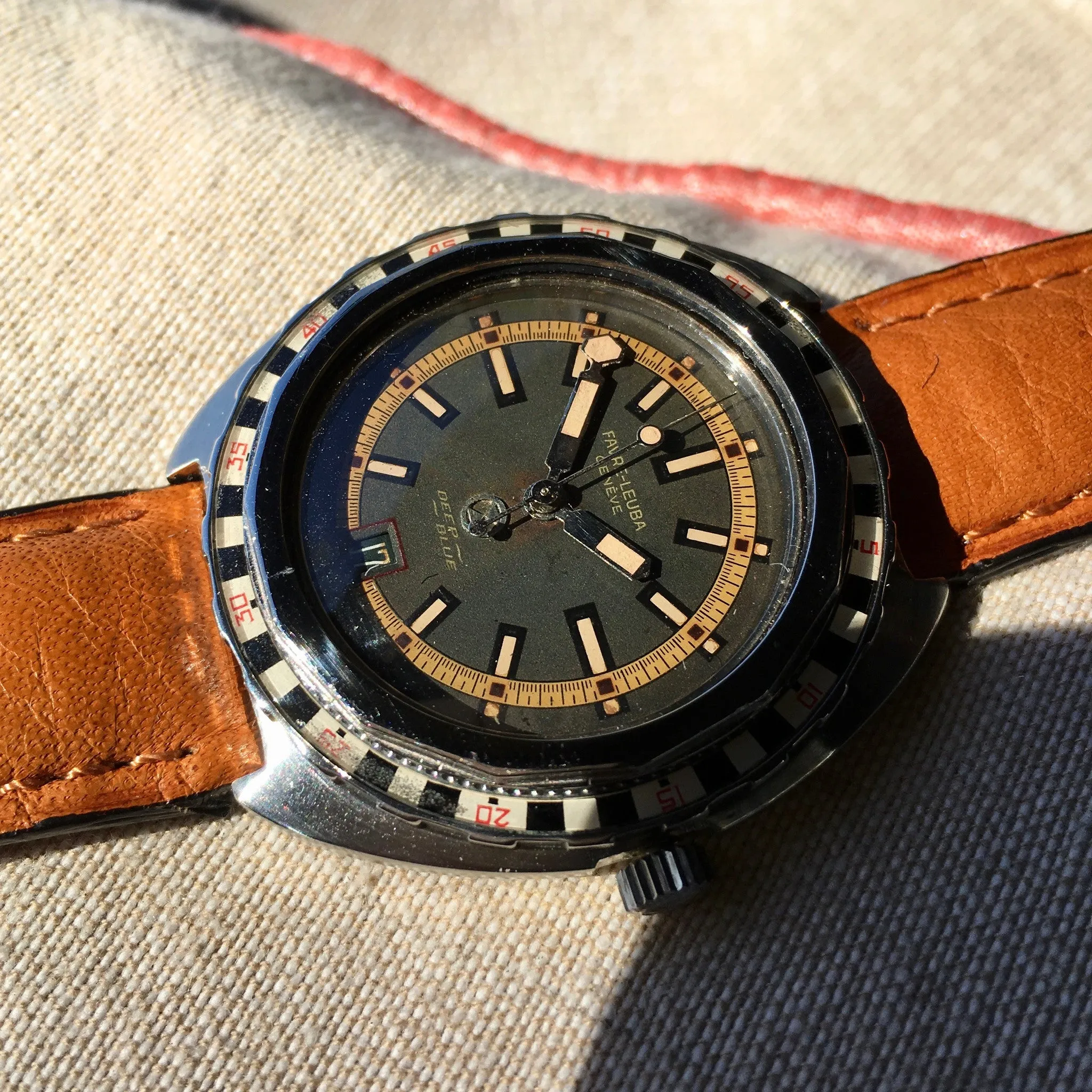 Vintage Favre Leuba Deep Blue TROPICAL 59863 Steel Divers Automatic Wristwatch