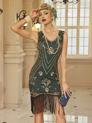 Vintage Fringed Hem Solid Color Elegant Sleeveless Women's Cocktail Dress