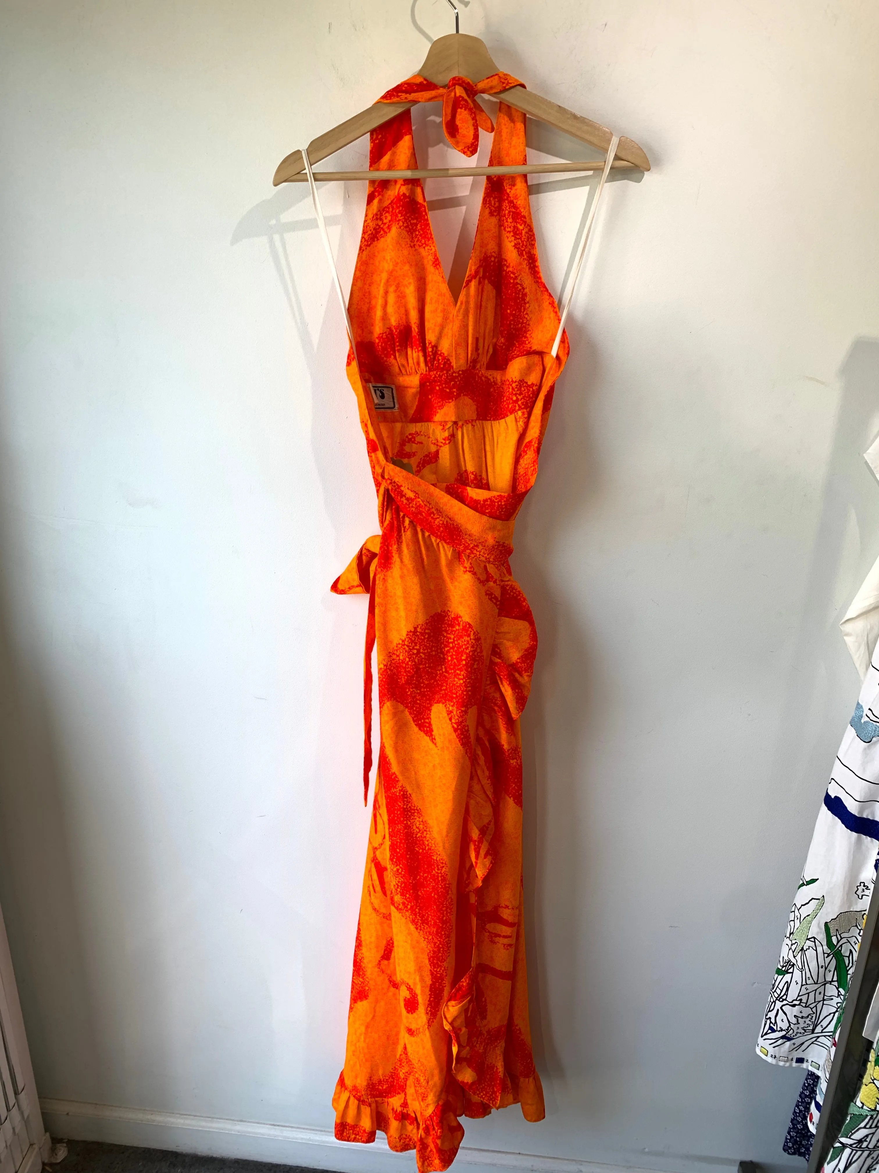 Vintage Fumi's Originals Bright Orange Wrap Dress
