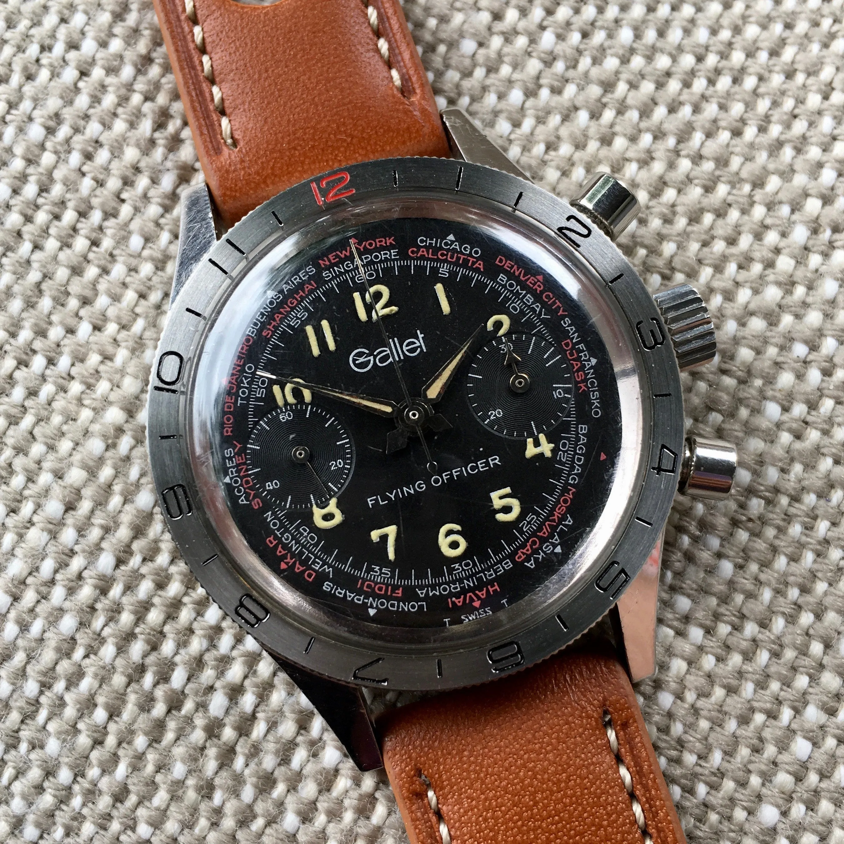 Vintage Gallet Flying Officer Chronograph Landeron Caliber 149 Steel Wristwatch Circa 1970's 3rd Gen.