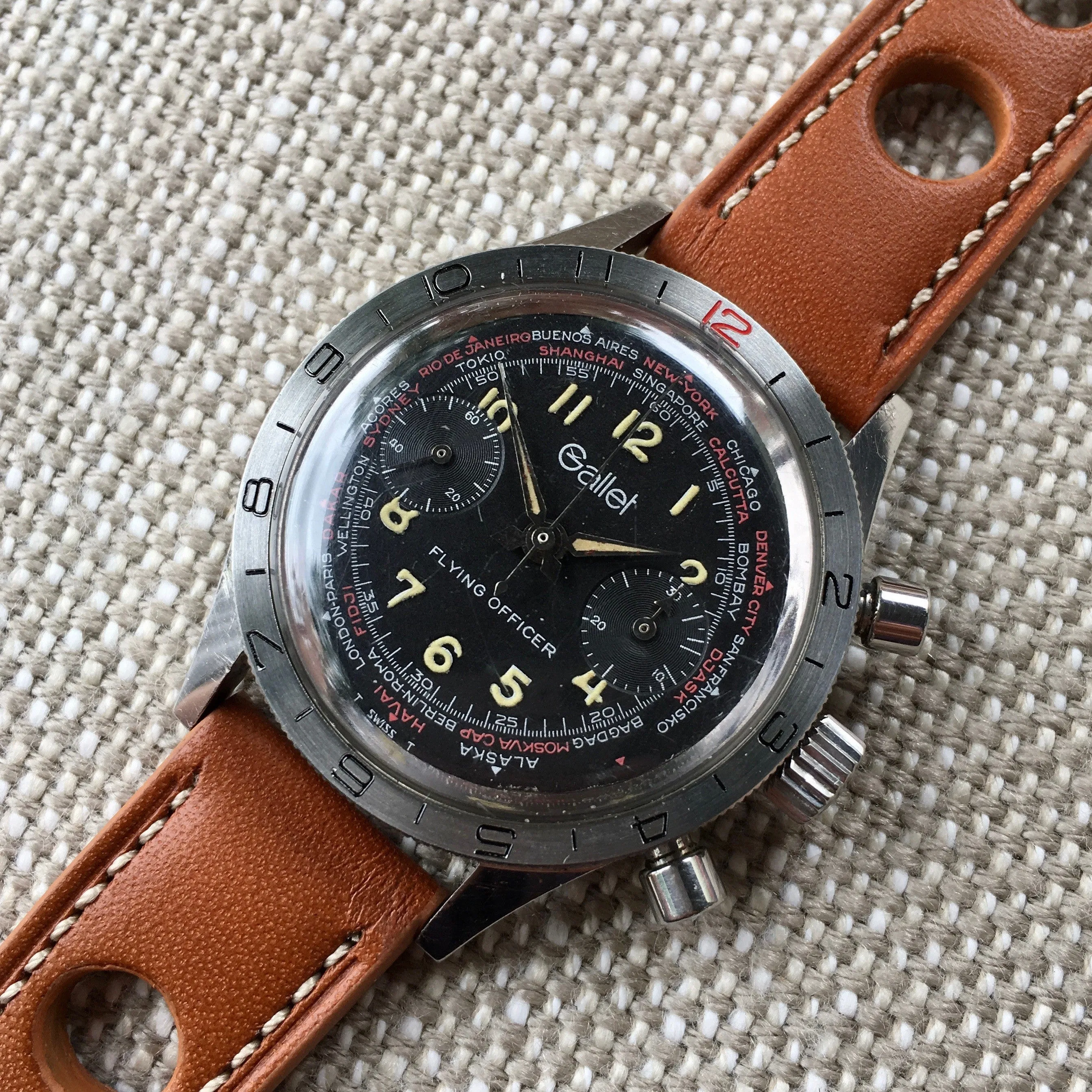 Vintage Gallet Flying Officer Chronograph Landeron Caliber 149 Steel Wristwatch Circa 1970's 3rd Gen.