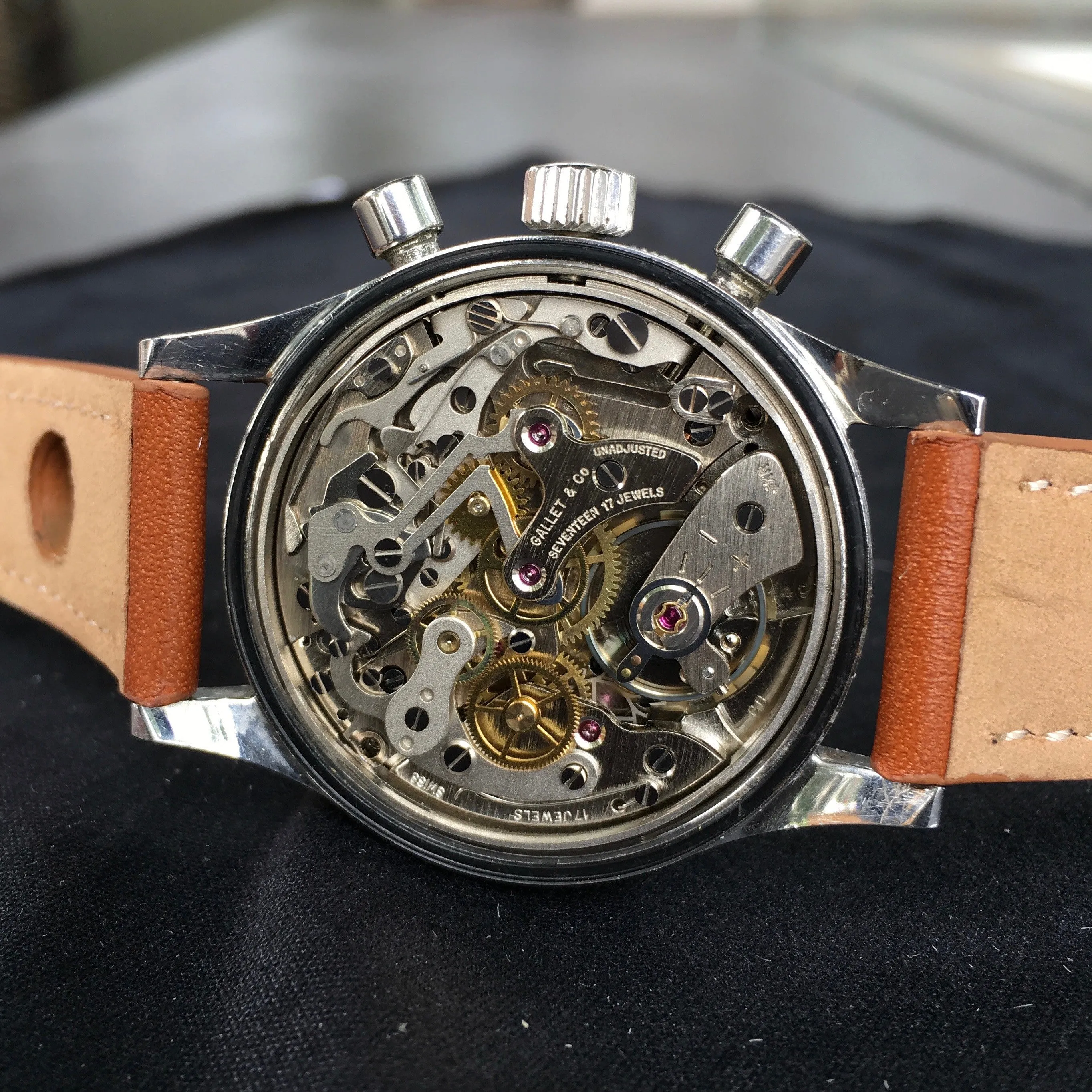 Vintage Gallet Flying Officer Chronograph Landeron Caliber 149 Steel Wristwatch Circa 1970's 3rd Gen.