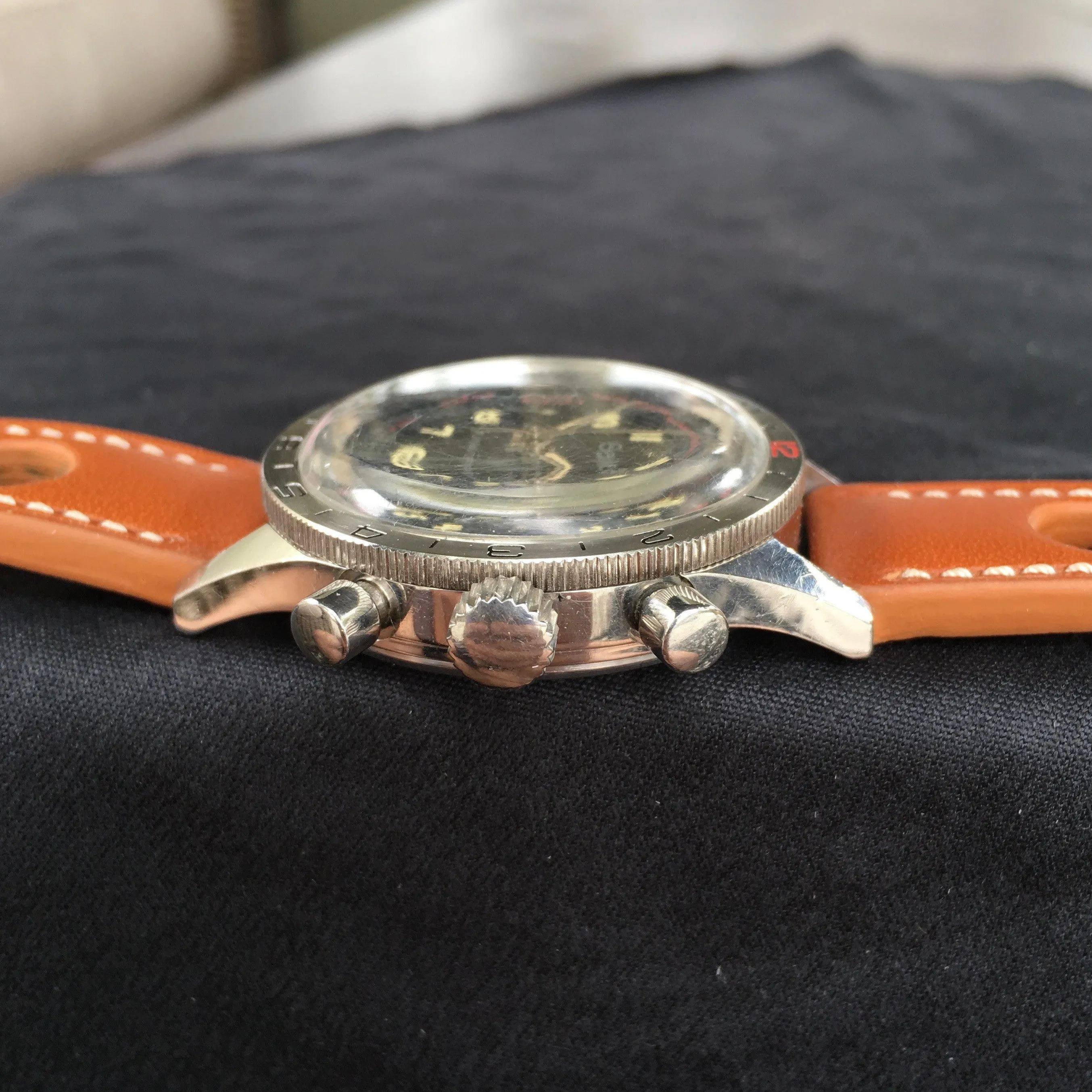 Vintage Gallet Flying Officer Chronograph Landeron Caliber 149 Steel Wristwatch Circa 1970's 3rd Gen.