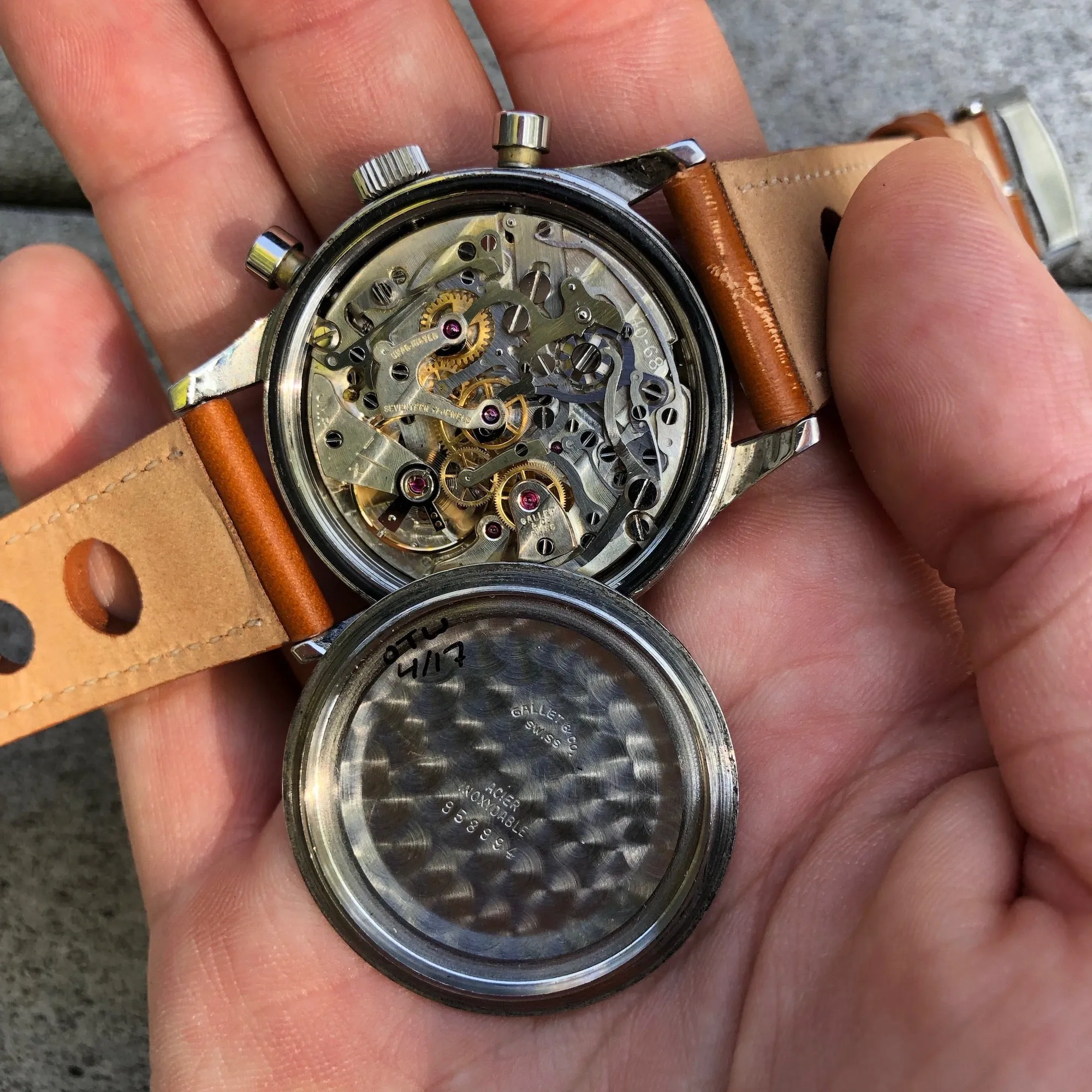 Vintage Gallet Multichron Jim Clark Excelsior Park 40 Steel Chronograph Wristwatch