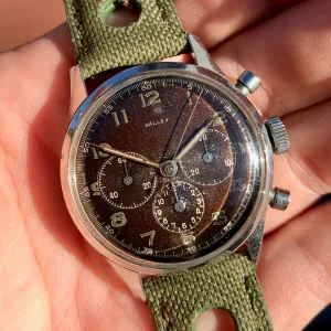 Vintage Gallet Stainless Steel Pre Jim Clark Excelsior Park Chronograph Tropical Wristwatch