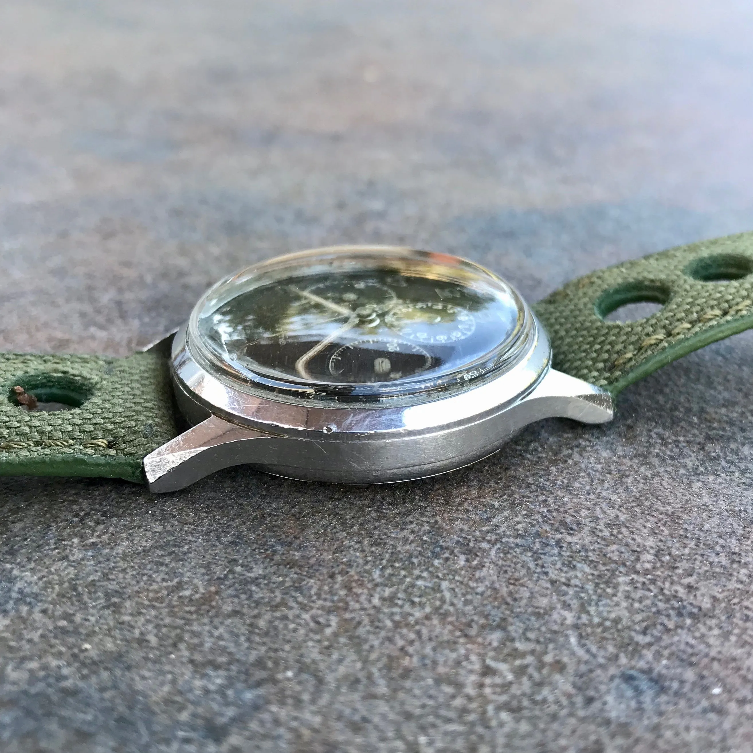 Vintage Gallet Stainless Steel Pre Jim Clark Excelsior Park Chronograph Tropical Wristwatch