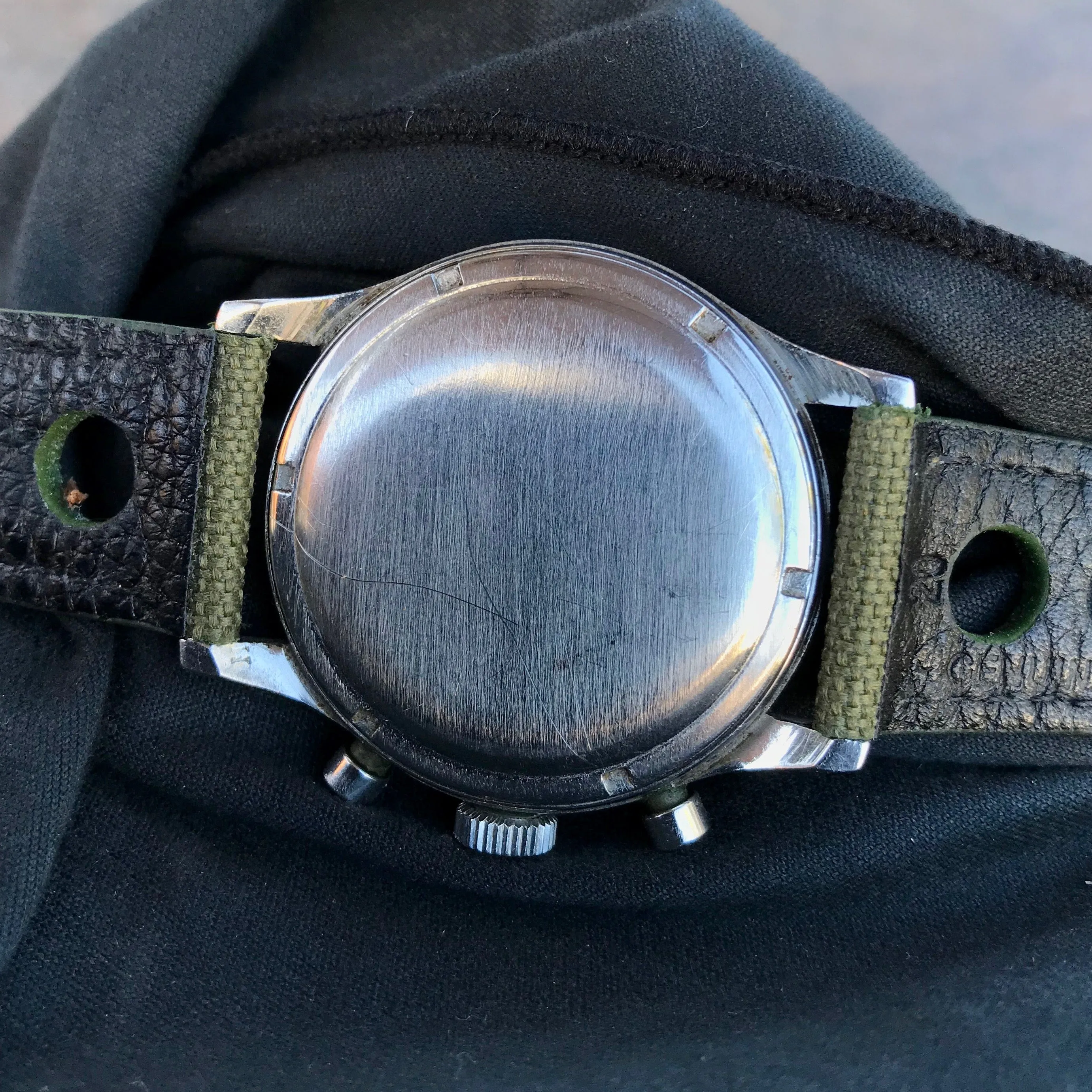Vintage Gallet Stainless Steel Pre Jim Clark Excelsior Park Chronograph Tropical Wristwatch