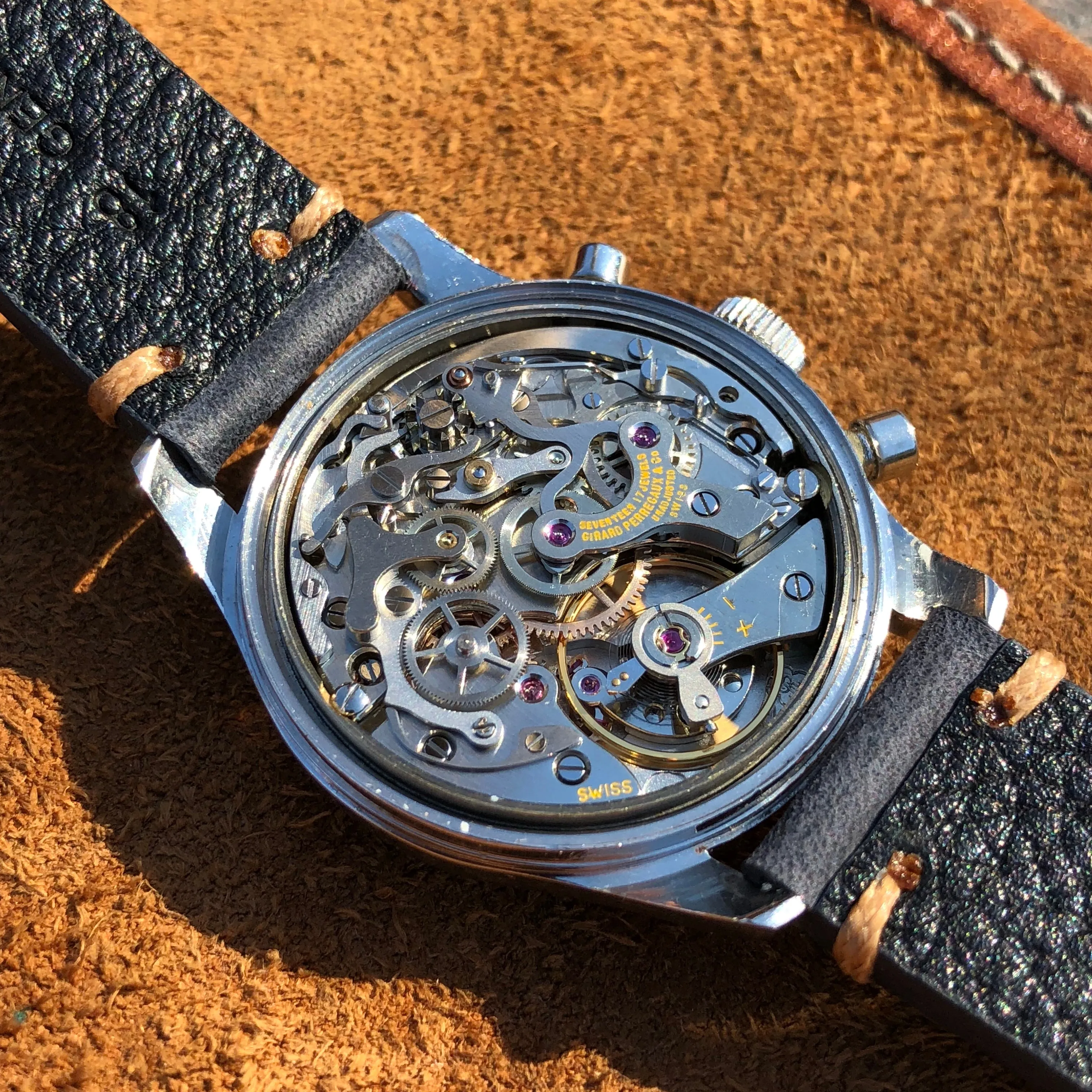 Vintage Girard Perregaux Steel Valjoux 72 Chronograph Silver Dial Wristwatch 1960s