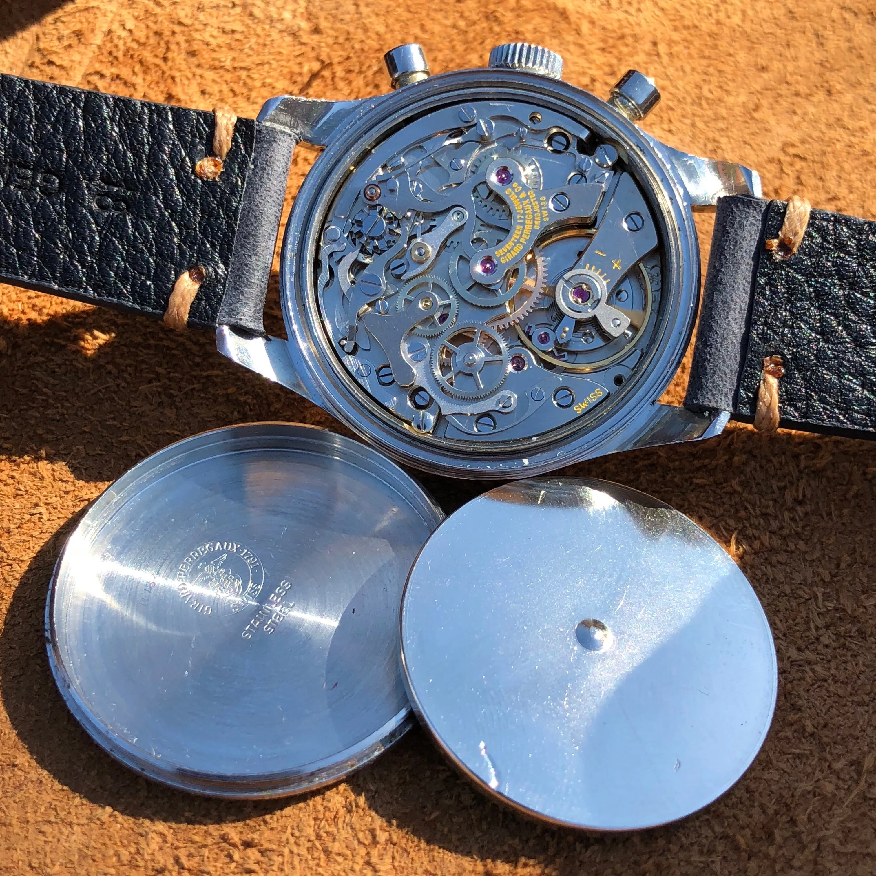 Vintage Girard Perregaux Steel Valjoux 72 Chronograph Silver Dial Wristwatch 1960s