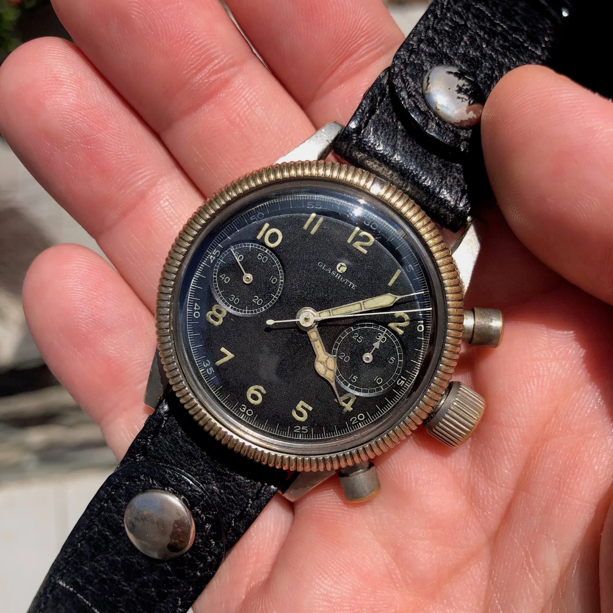 Vintage Glashutte Tutima Luftwaffe Chronograph WWII Military Wristwatch Circa 1940's