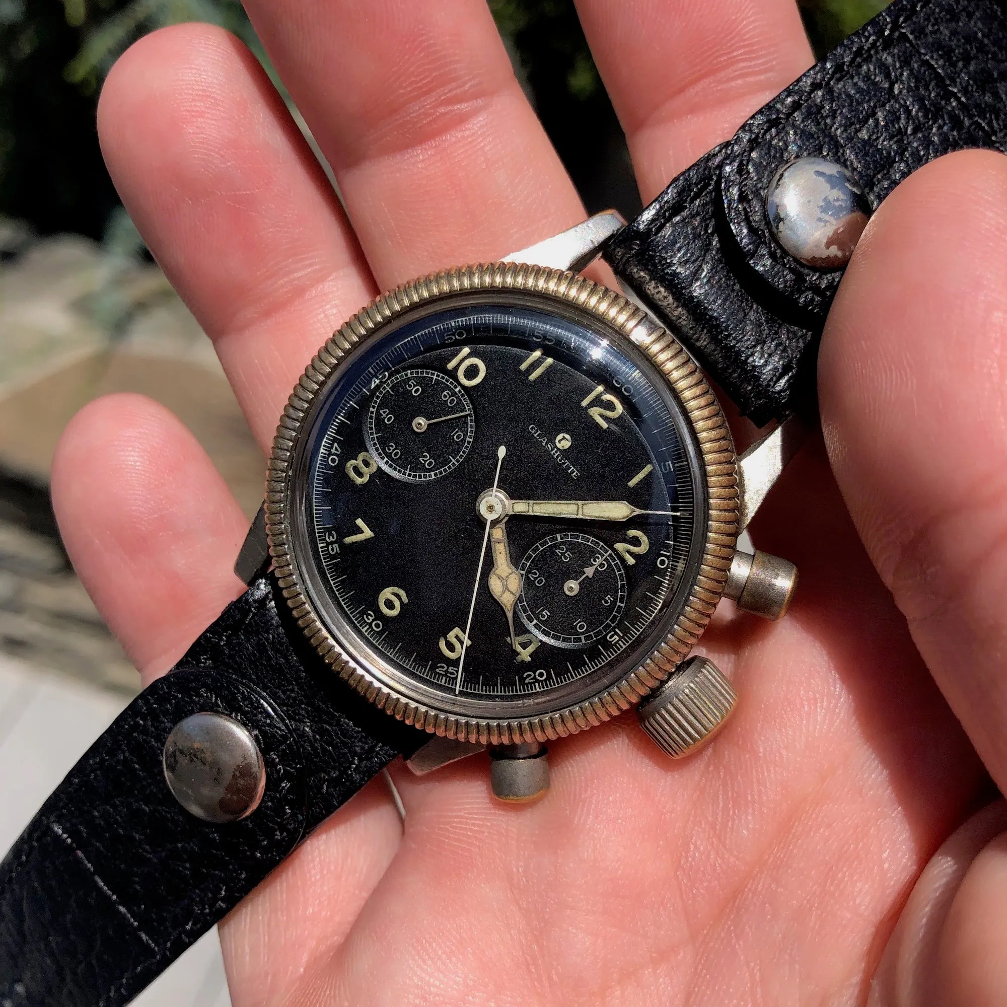 Vintage Glashutte Tutima Luftwaffe Chronograph WWII Military Wristwatch Circa 1940's