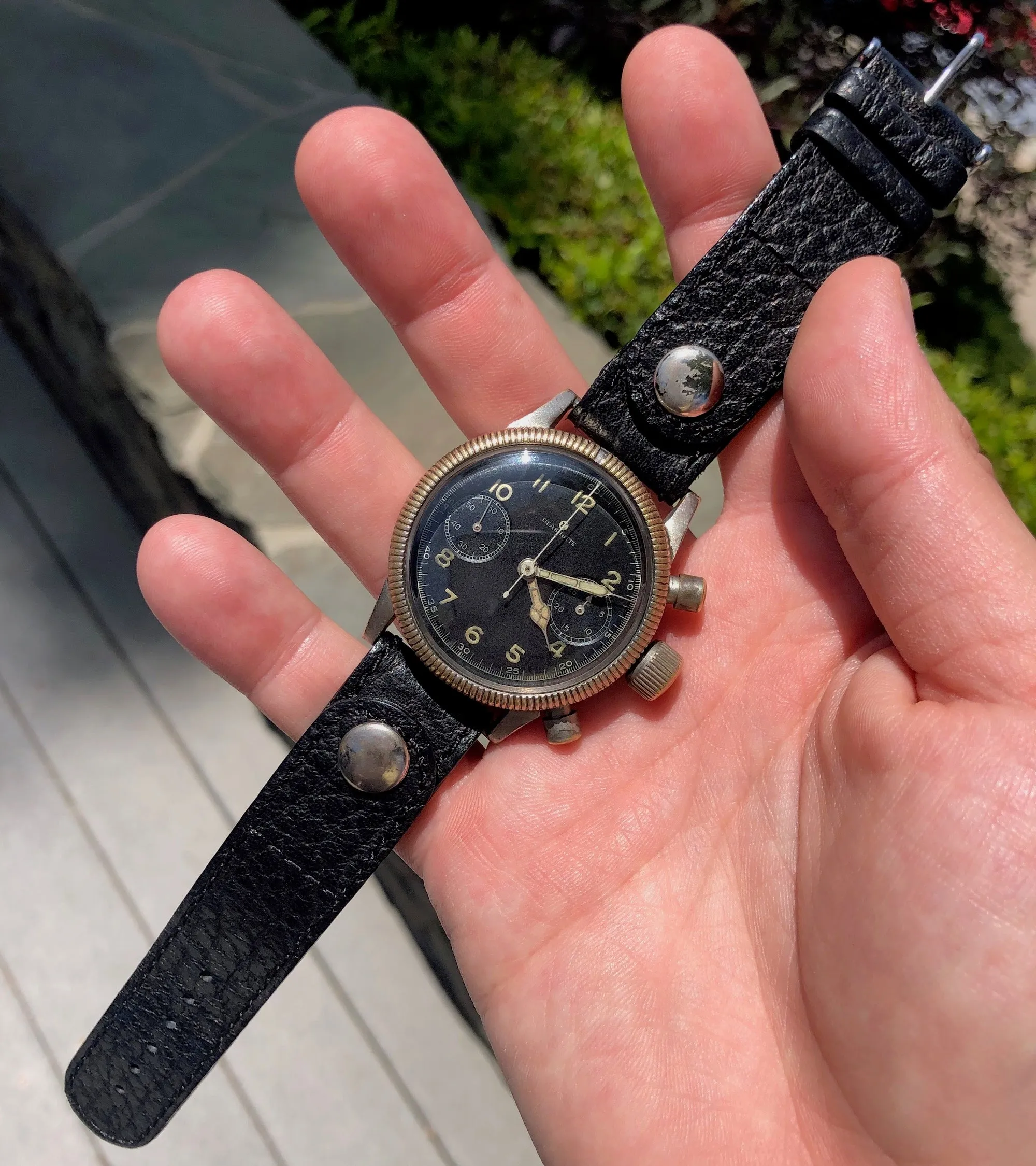Vintage Glashutte Tutima Luftwaffe Chronograph WWII Military Wristwatch Circa 1940's