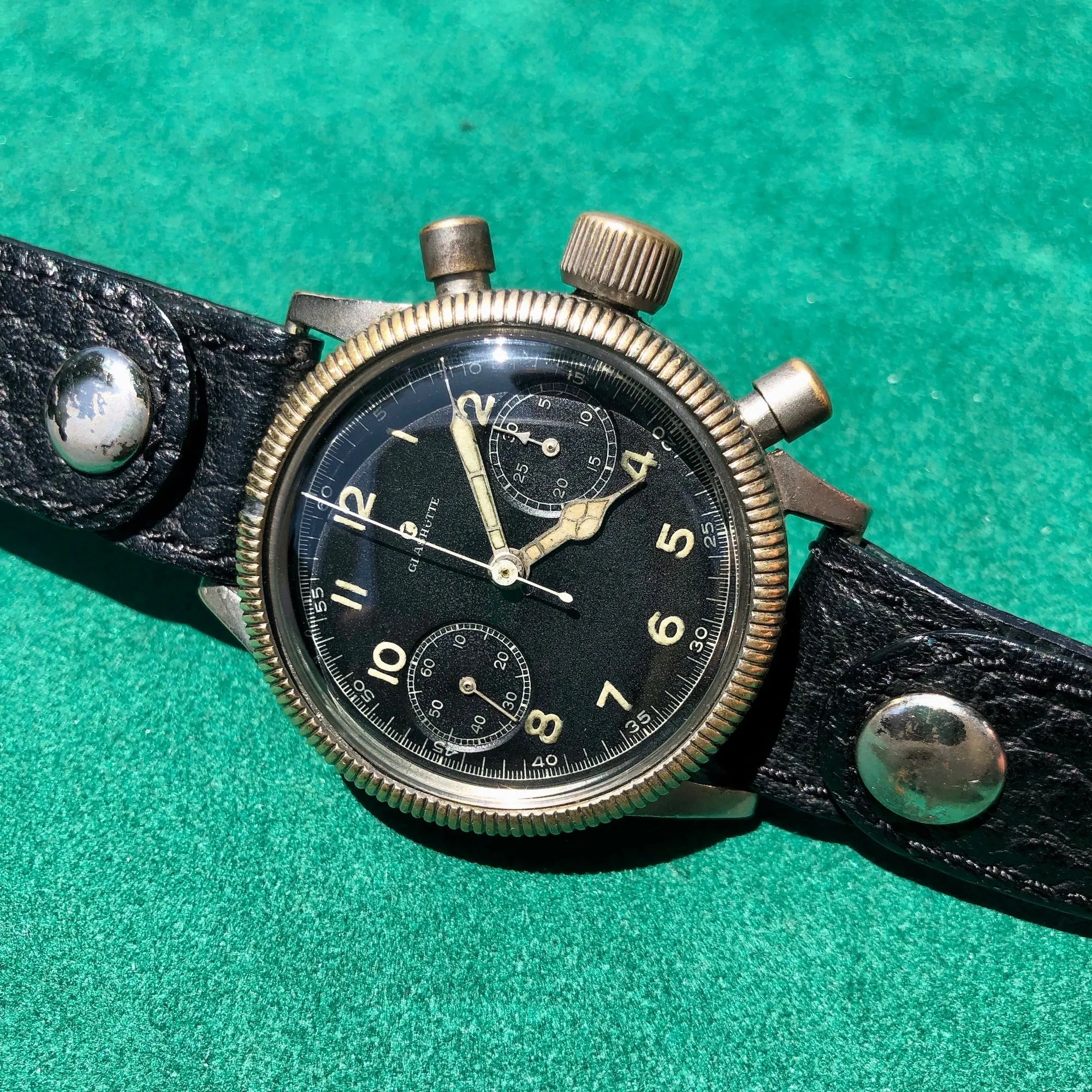Vintage Glashutte Tutima Luftwaffe Chronograph WWII Military Wristwatch Circa 1940's