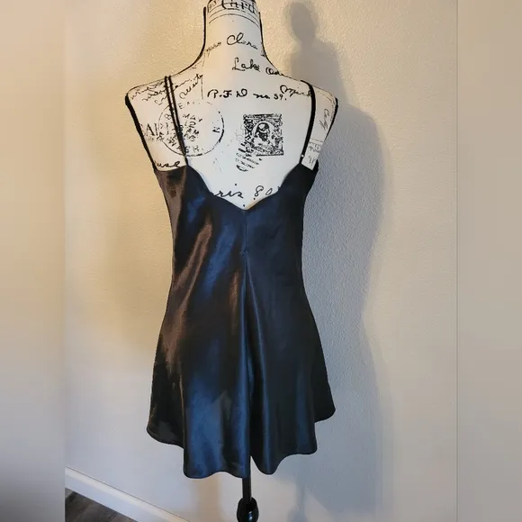 Vintage Gold Label Victoria’s Secret Black Satin Slip Dress Medium