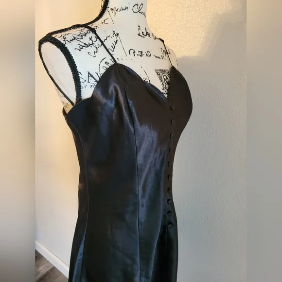 Vintage Gold Label Victoria’s Secret Black Satin Slip Dress Medium