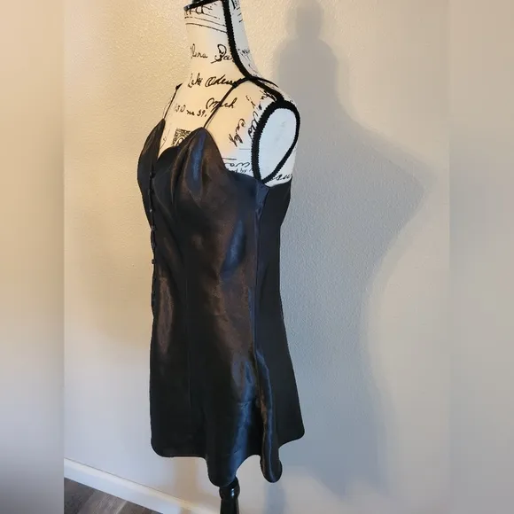 Vintage Gold Label Victoria’s Secret Black Satin Slip Dress Medium