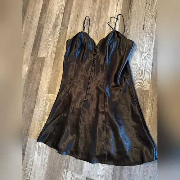 Vintage Gold Label Victoria’s Secret Black Satin Slip Dress Medium