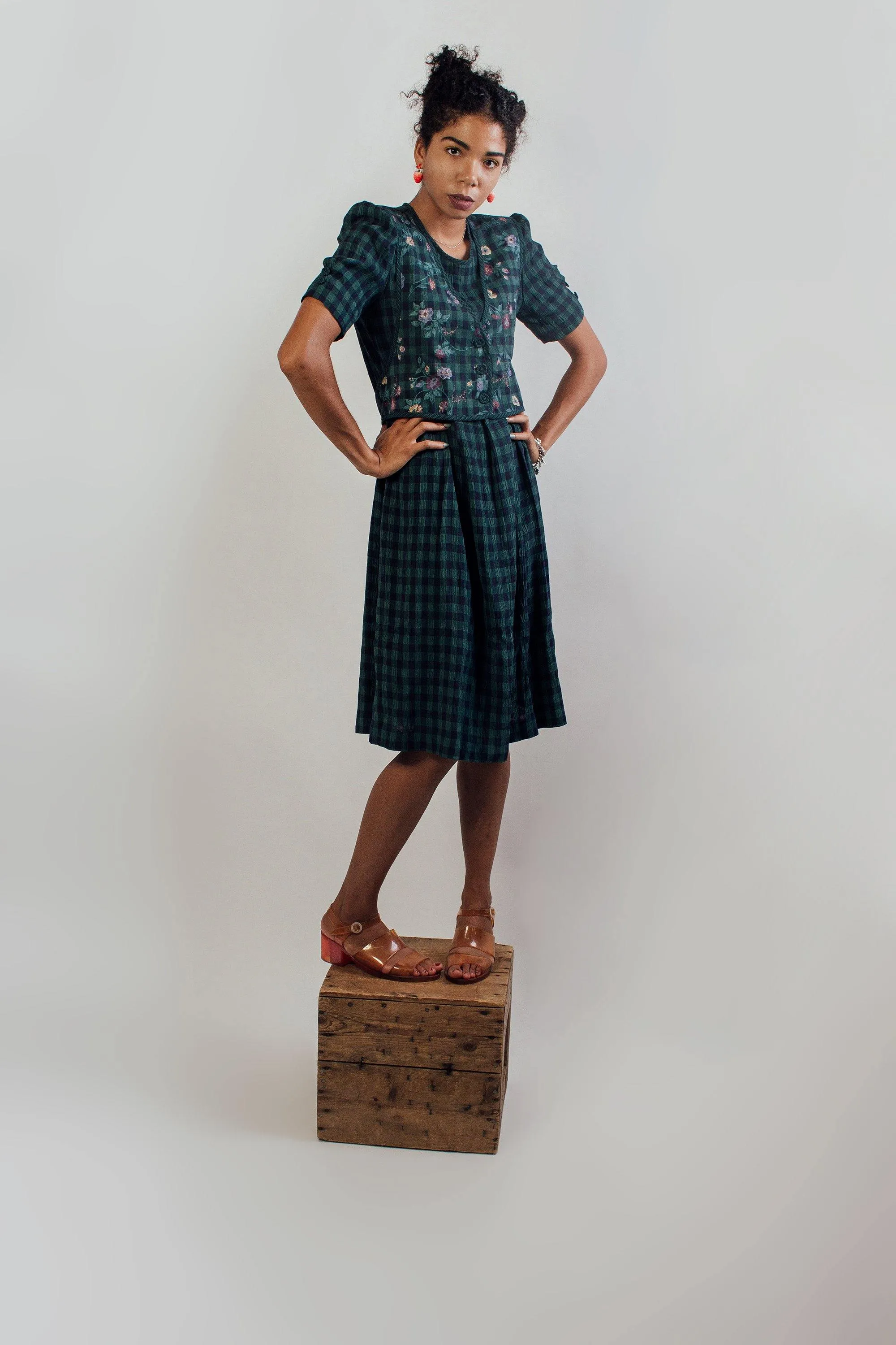 Vintage Green Prairie Dress | S