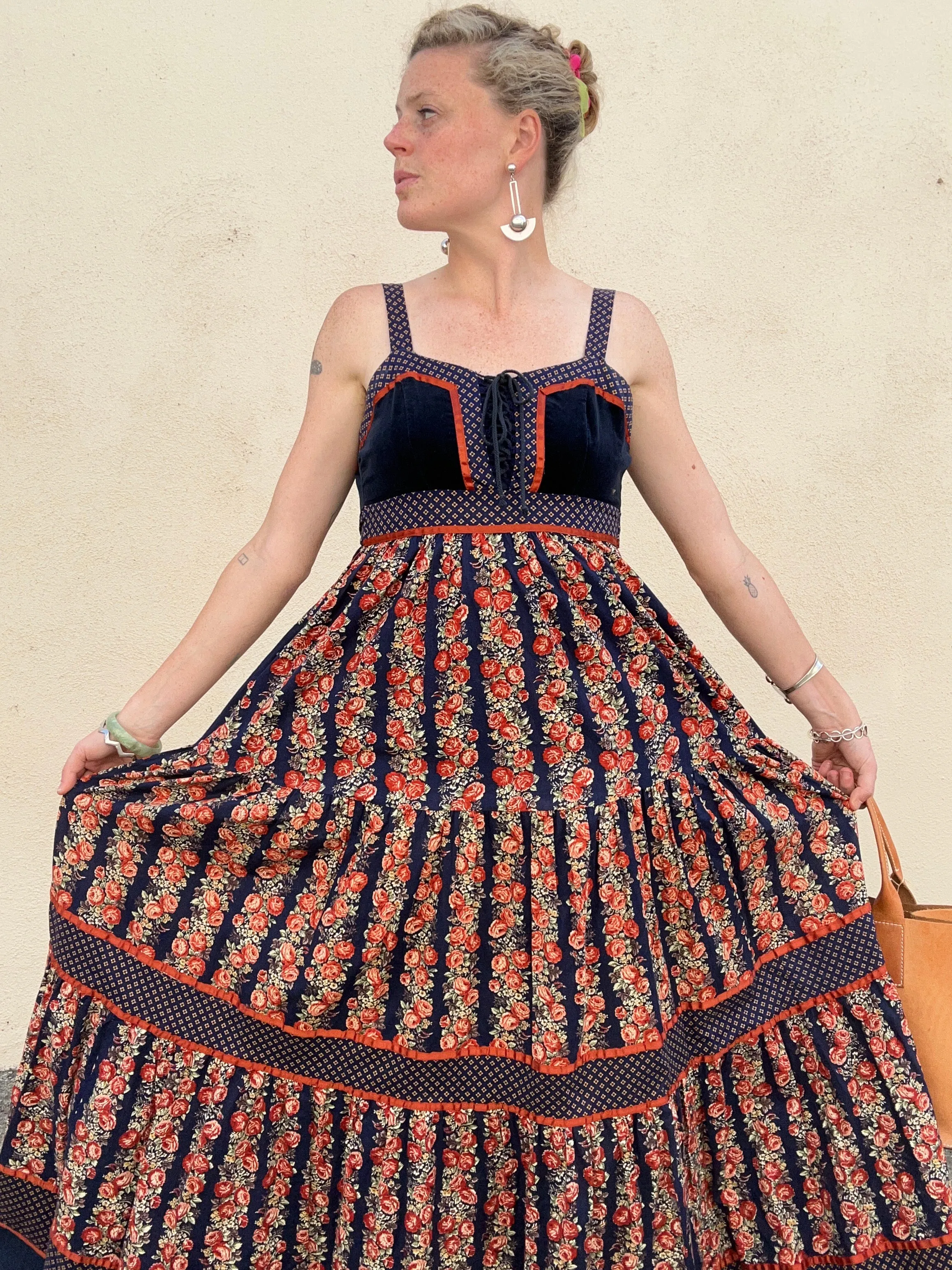 Vintage Gunne Sax Cabbage Rose Print Dress