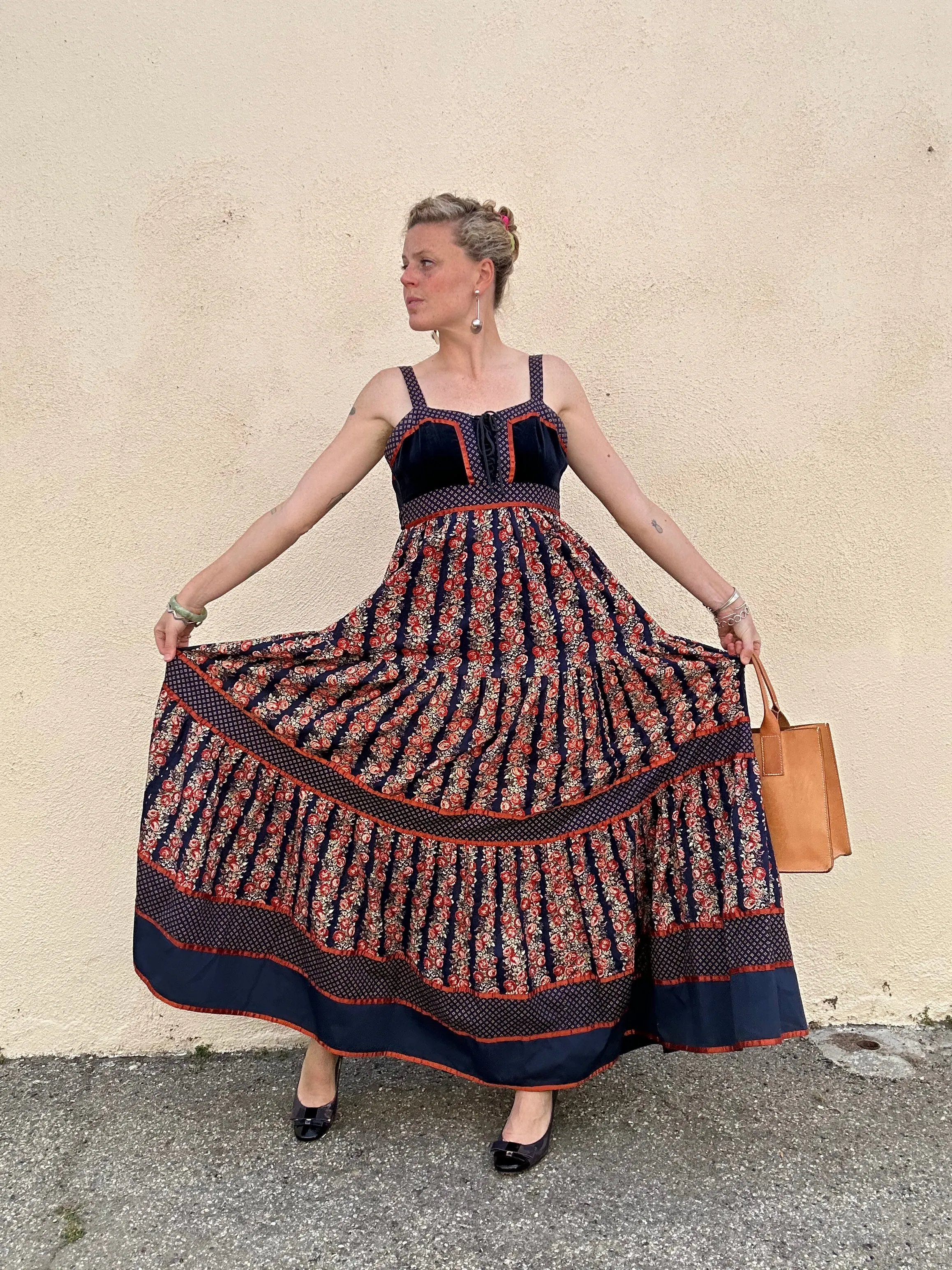 Vintage Gunne Sax Cabbage Rose Print Dress