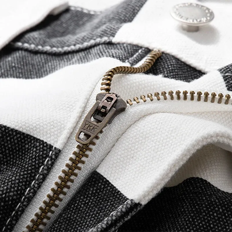 Vintage Heavy Canvas Cargo Pants - Men's Spring Autumn New Cotton Multi-Pocket Striped Casual Knights Trousers