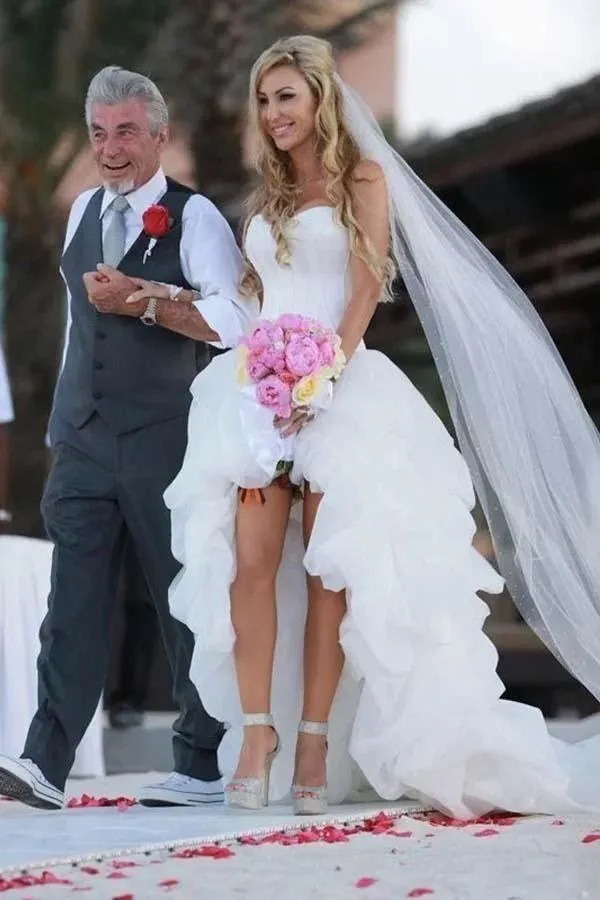 Vintage High Low Beach Weddign Dresses Strapless White Wedding Dresses WD297