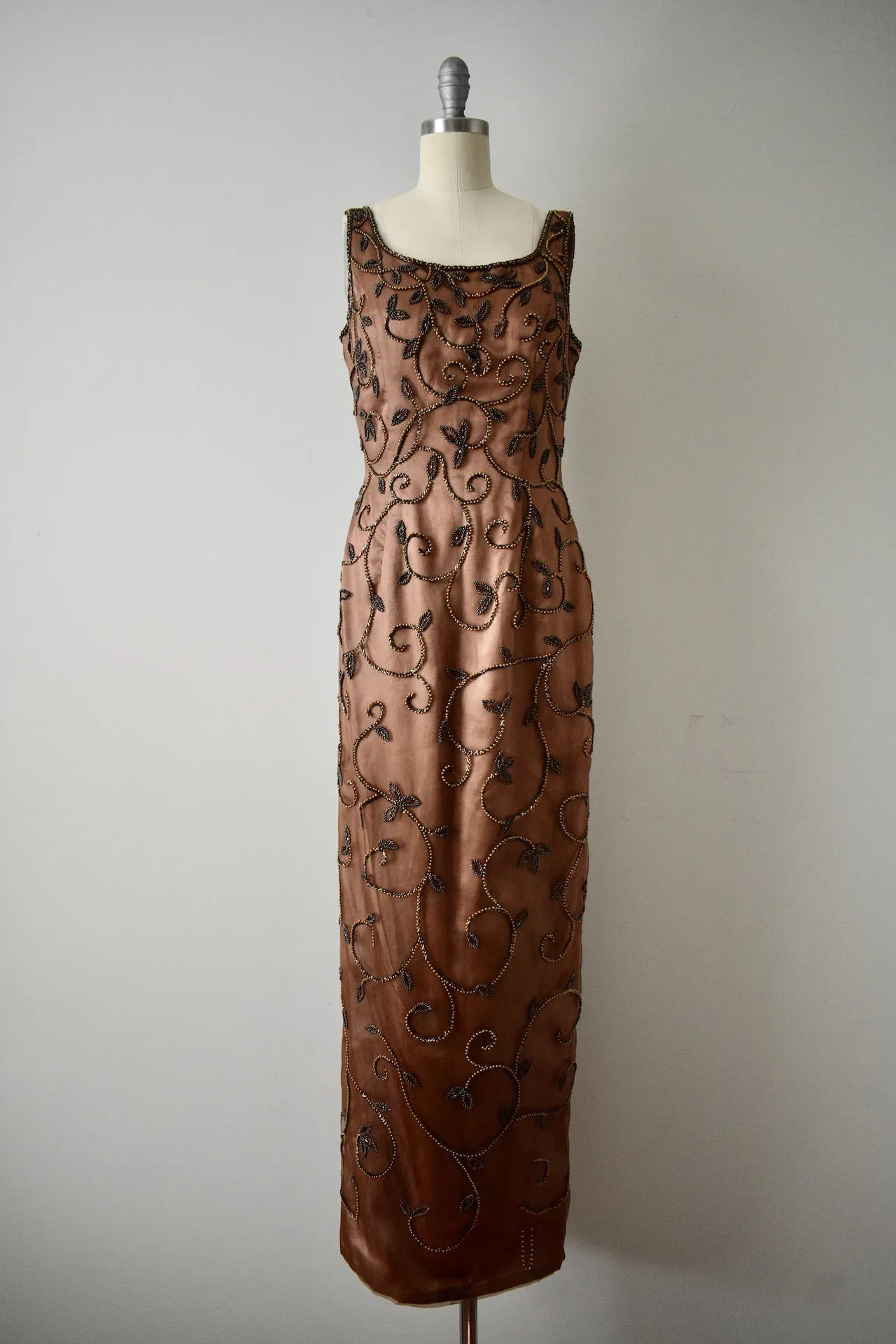 Vintage Inspired Modern Brown Beaded Gown