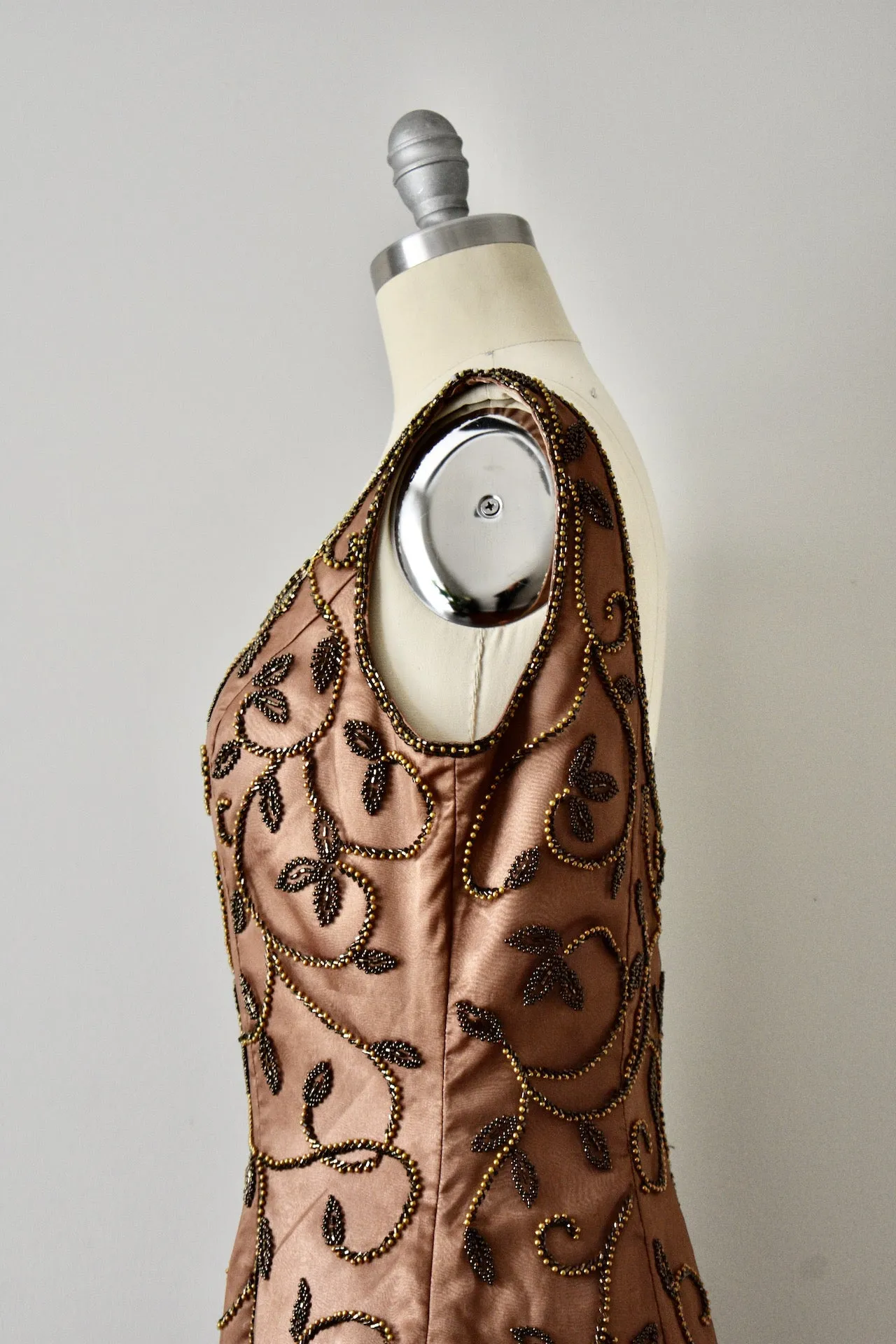 Vintage Inspired Modern Brown Beaded Gown