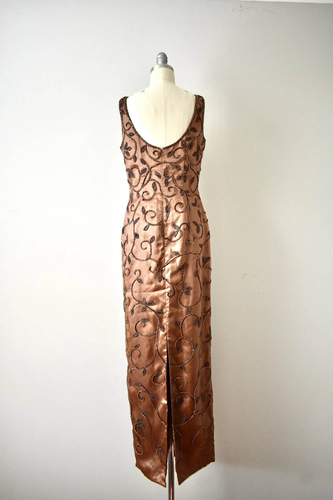 Vintage Inspired Modern Brown Beaded Gown