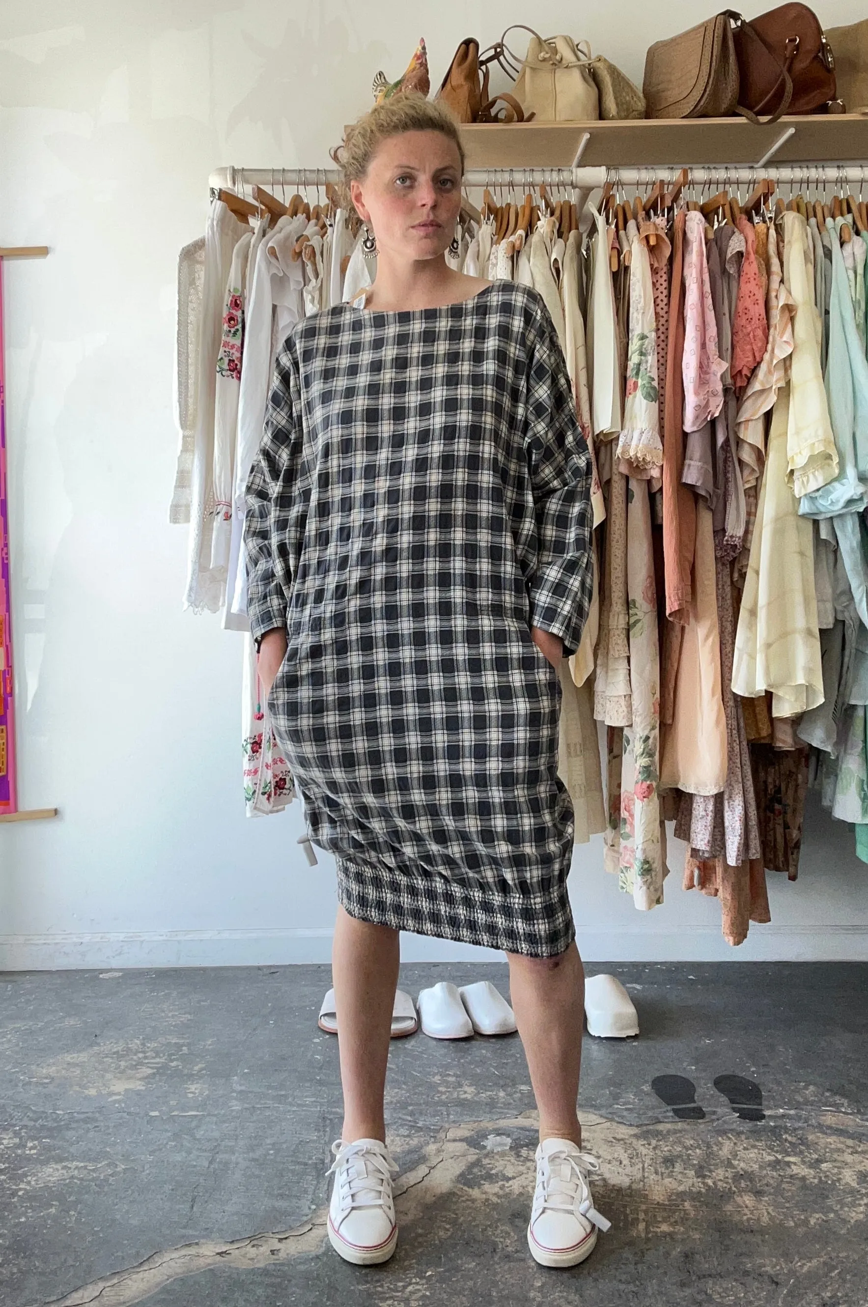 Vintage Issey Miyake Navy and White Plaid Dress