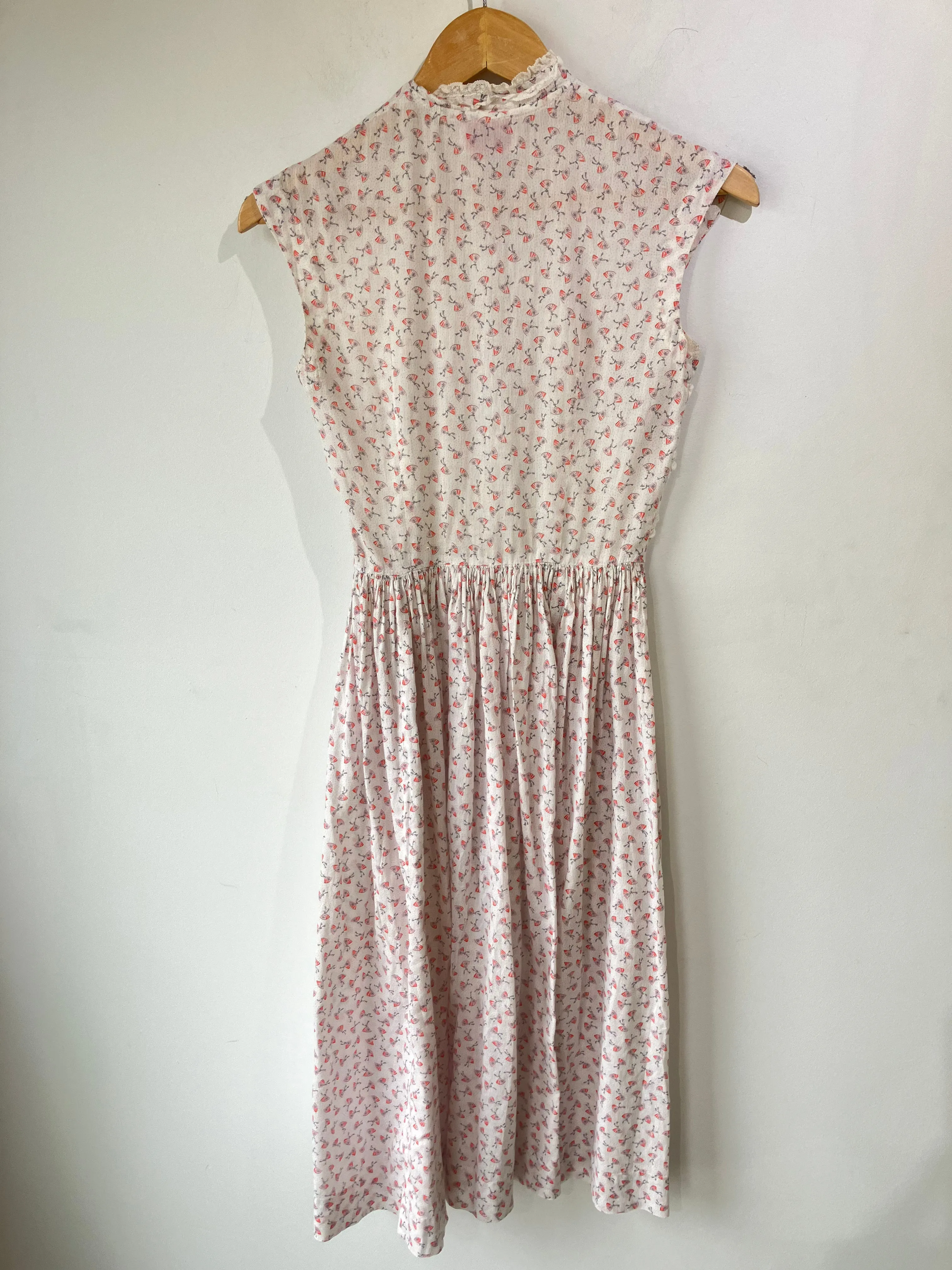 Vintage Junior Age 50's Cotton Fan Prrint Dress