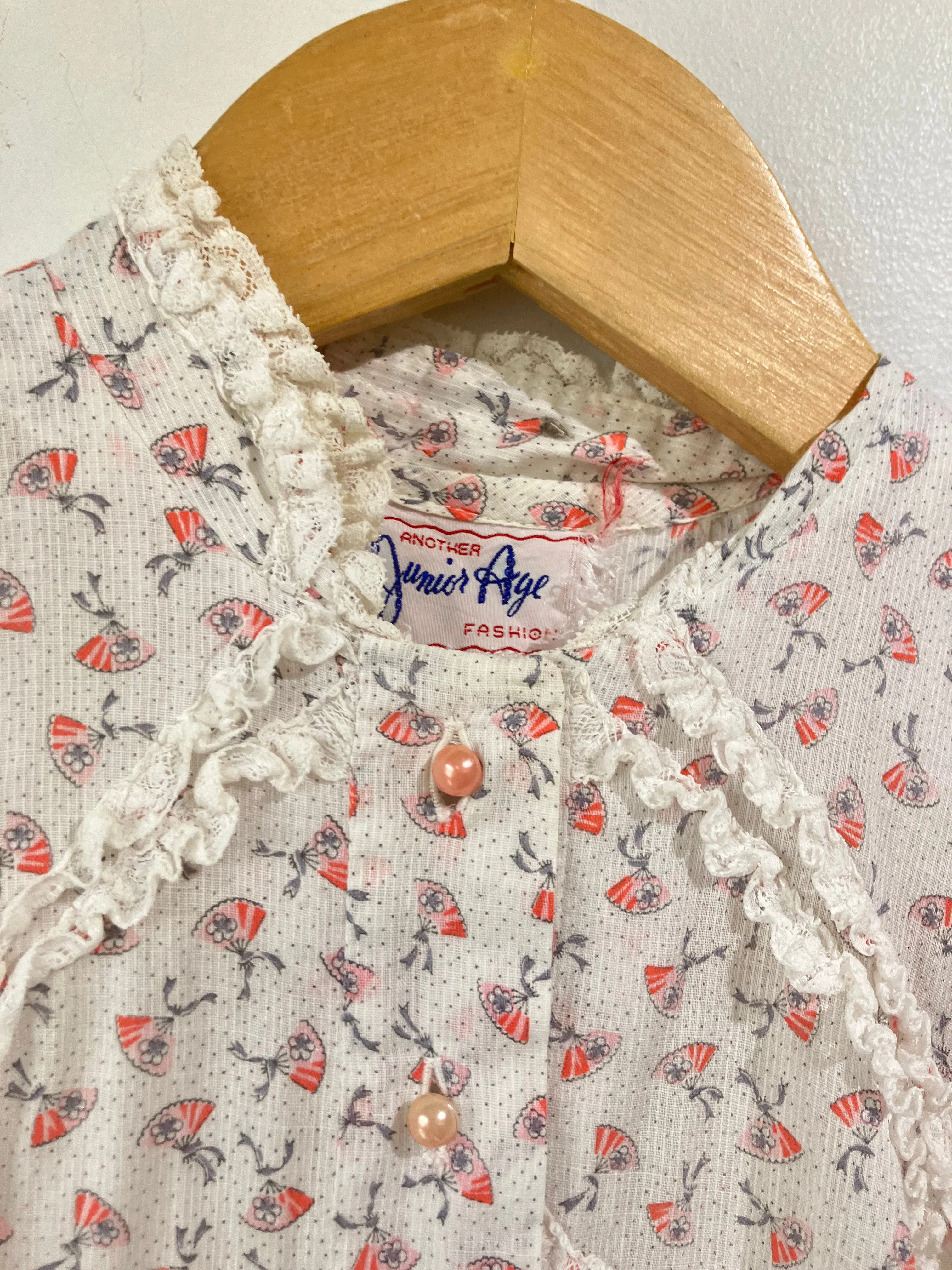 Vintage Junior Age 50's Cotton Fan Prrint Dress
