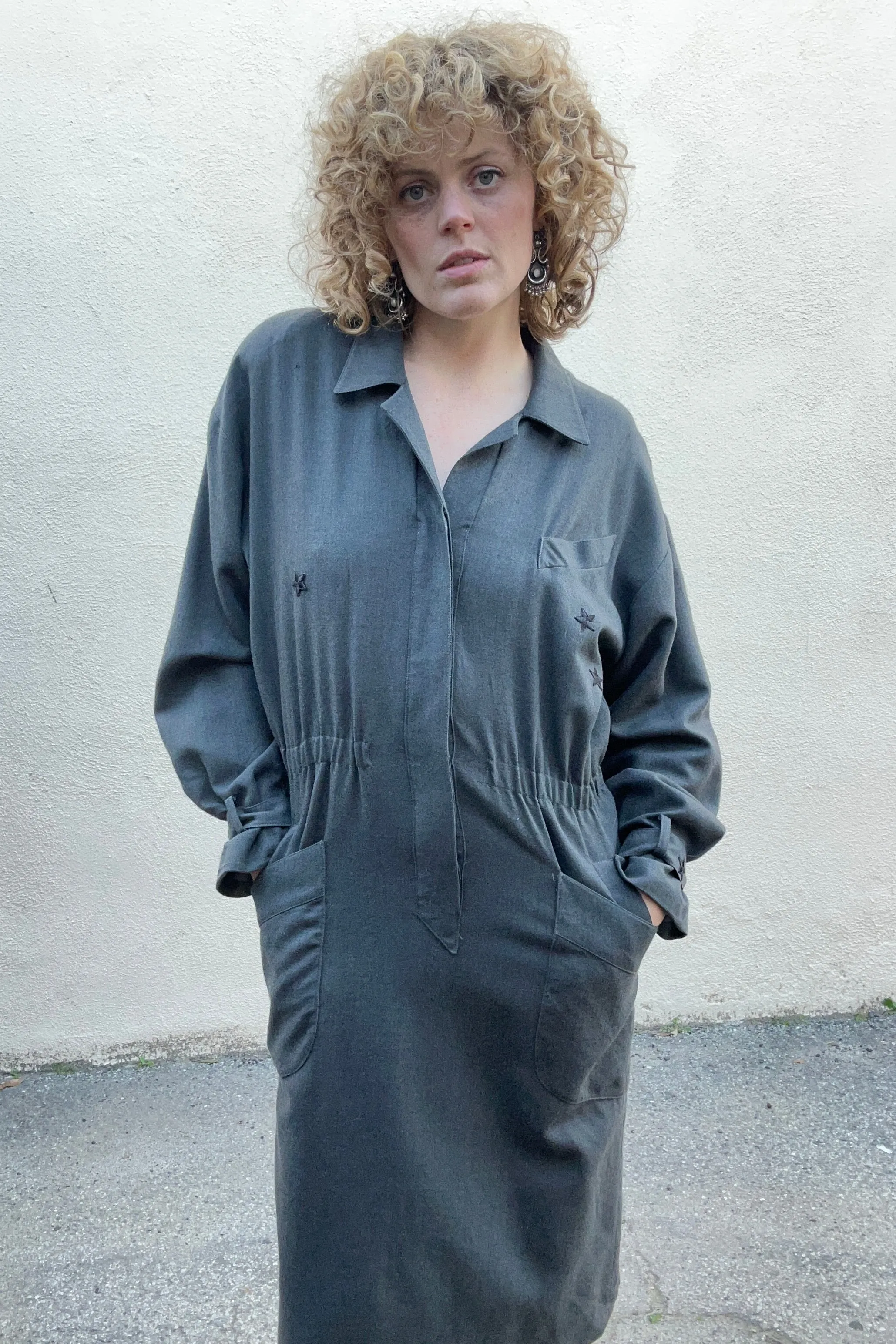 Vintage Karl Lagerfeld Grey Wool Dress With Stars