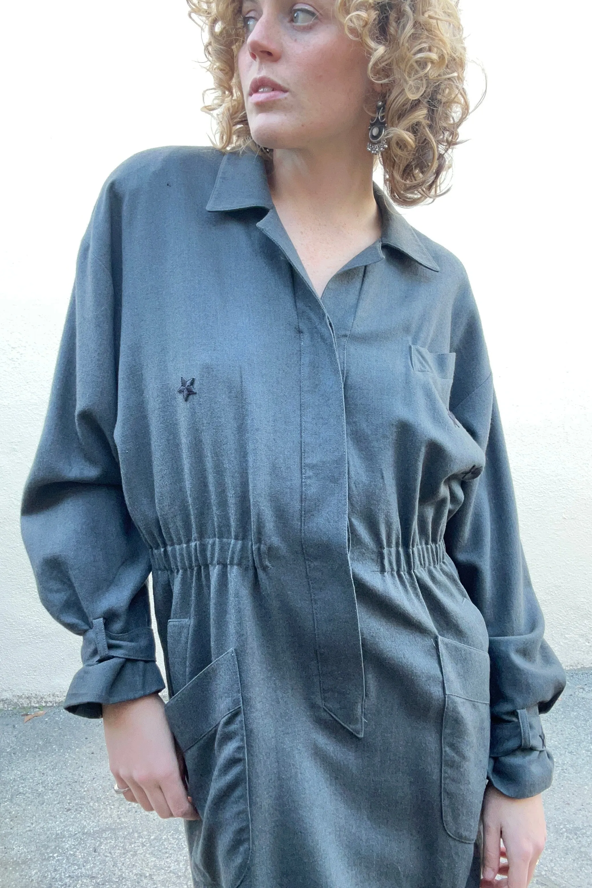 Vintage Karl Lagerfeld Grey Wool Dress With Stars