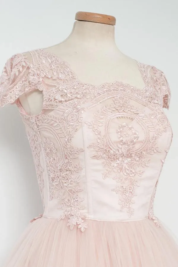 Vintage Knee-Length A-line Pearl Pink Homecoming Dress With Lace TR0102