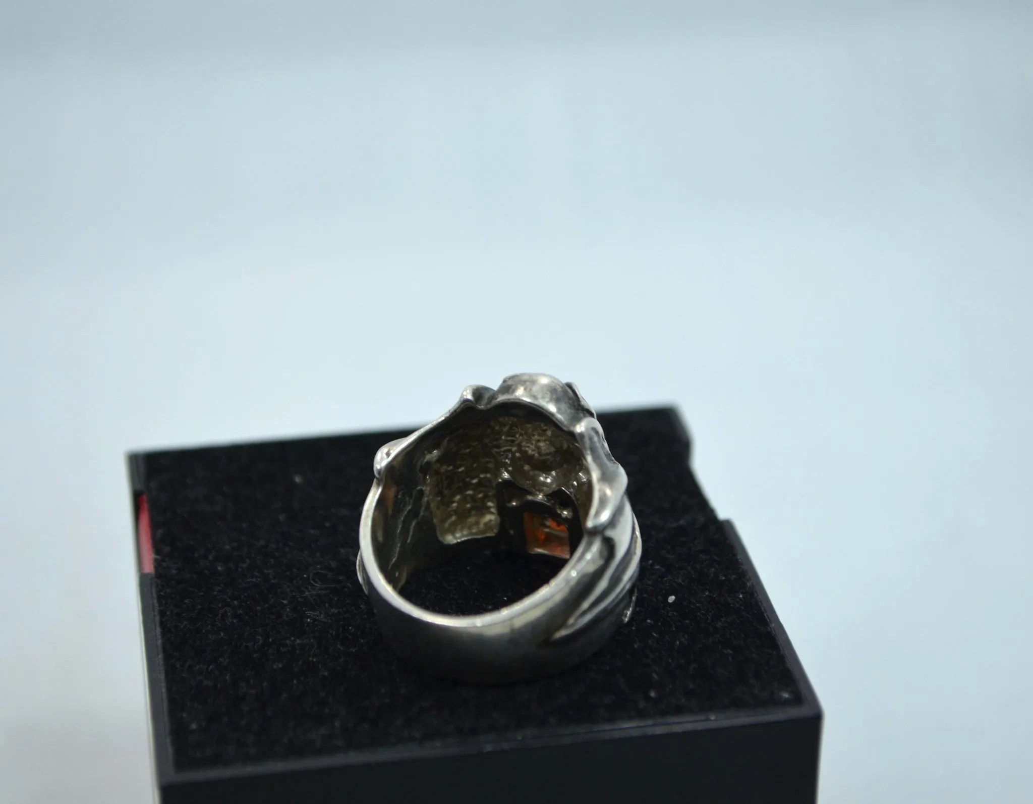 Vintage Large Mens Sterling Silver Flying Bat Smokey Quartz Ring