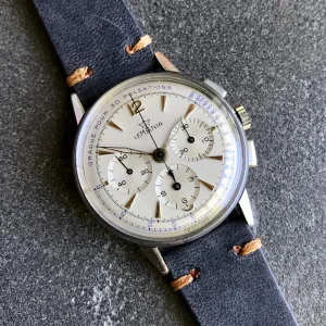 Vintage Lemania Steel Chronograph Pulsations 27CH Manual Wind 35mm Wristwatch 1950's