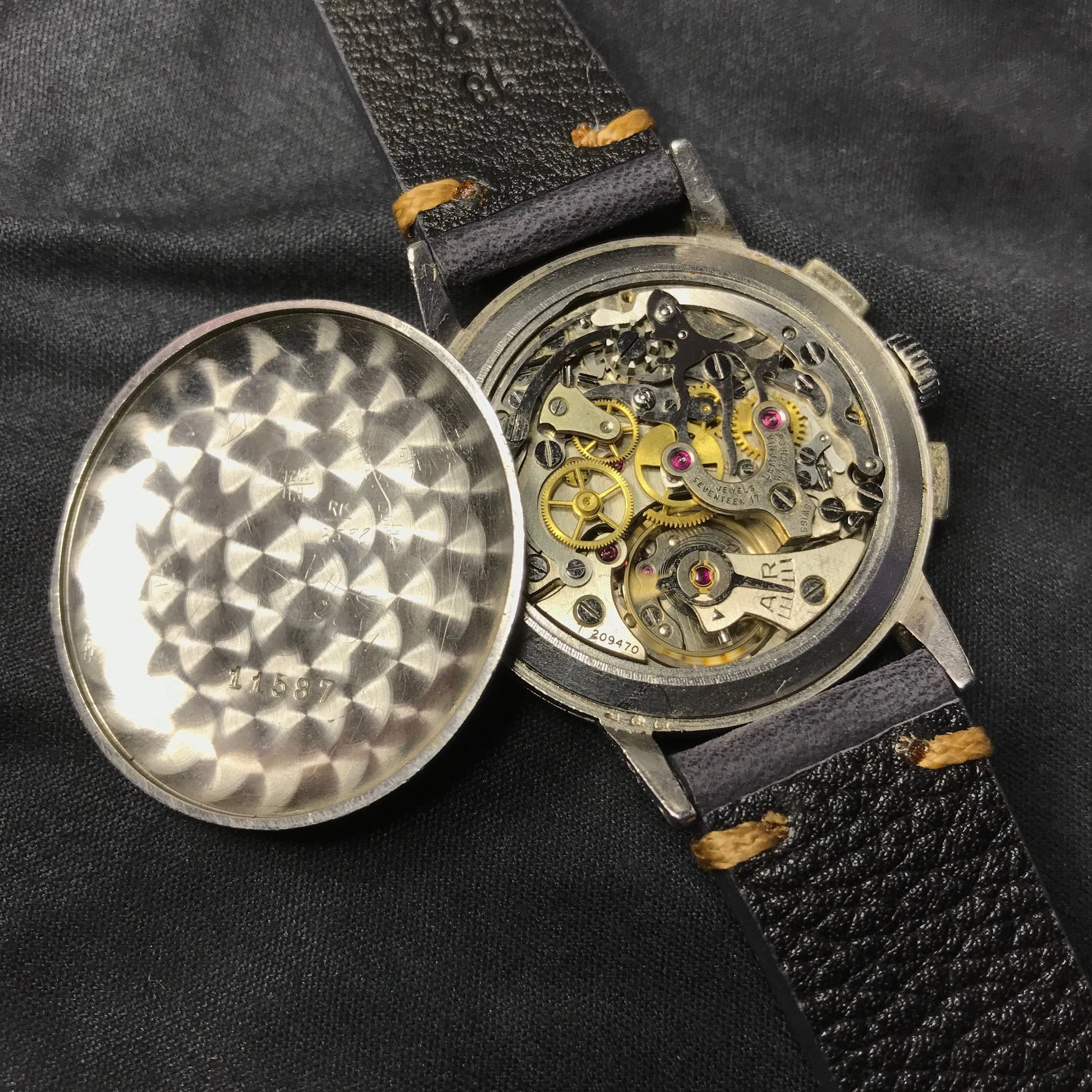 Vintage Lemania Steel Chronograph Pulsations 27CH Manual Wind 35mm Wristwatch 1950's