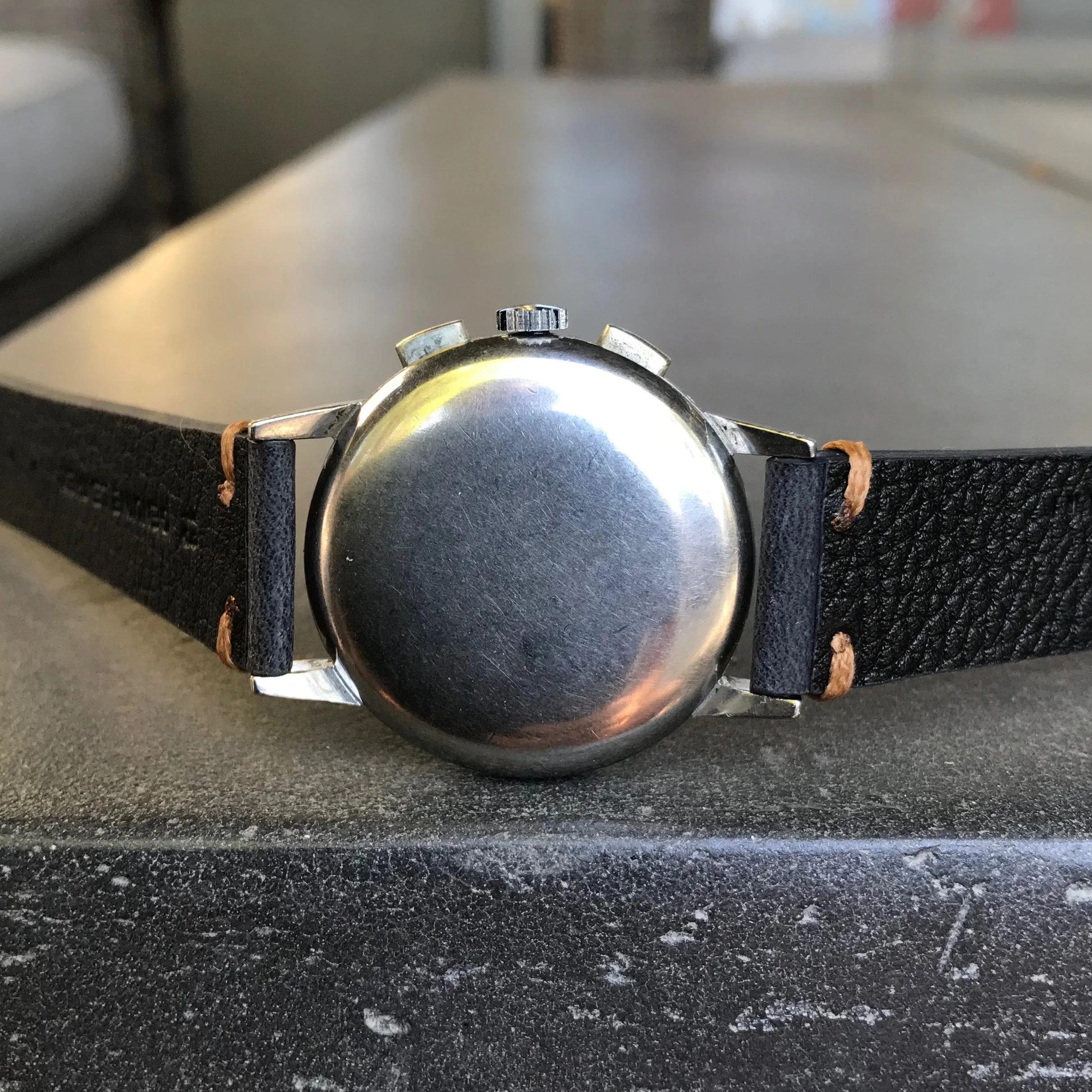 Vintage Lemania Steel Chronograph Pulsations 27CH Manual Wind 35mm Wristwatch 1950's