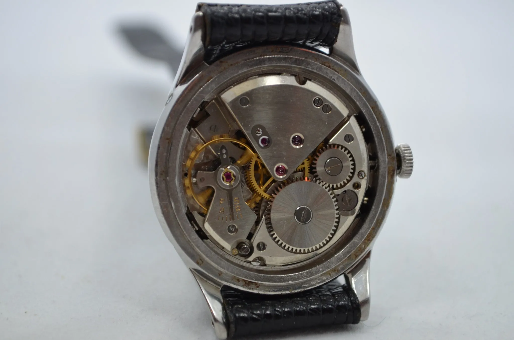 Vintage Leonidas Triple Date Calendar Moon Phase Day Date Steel Ref. 1201 Manual Wind 1940's
