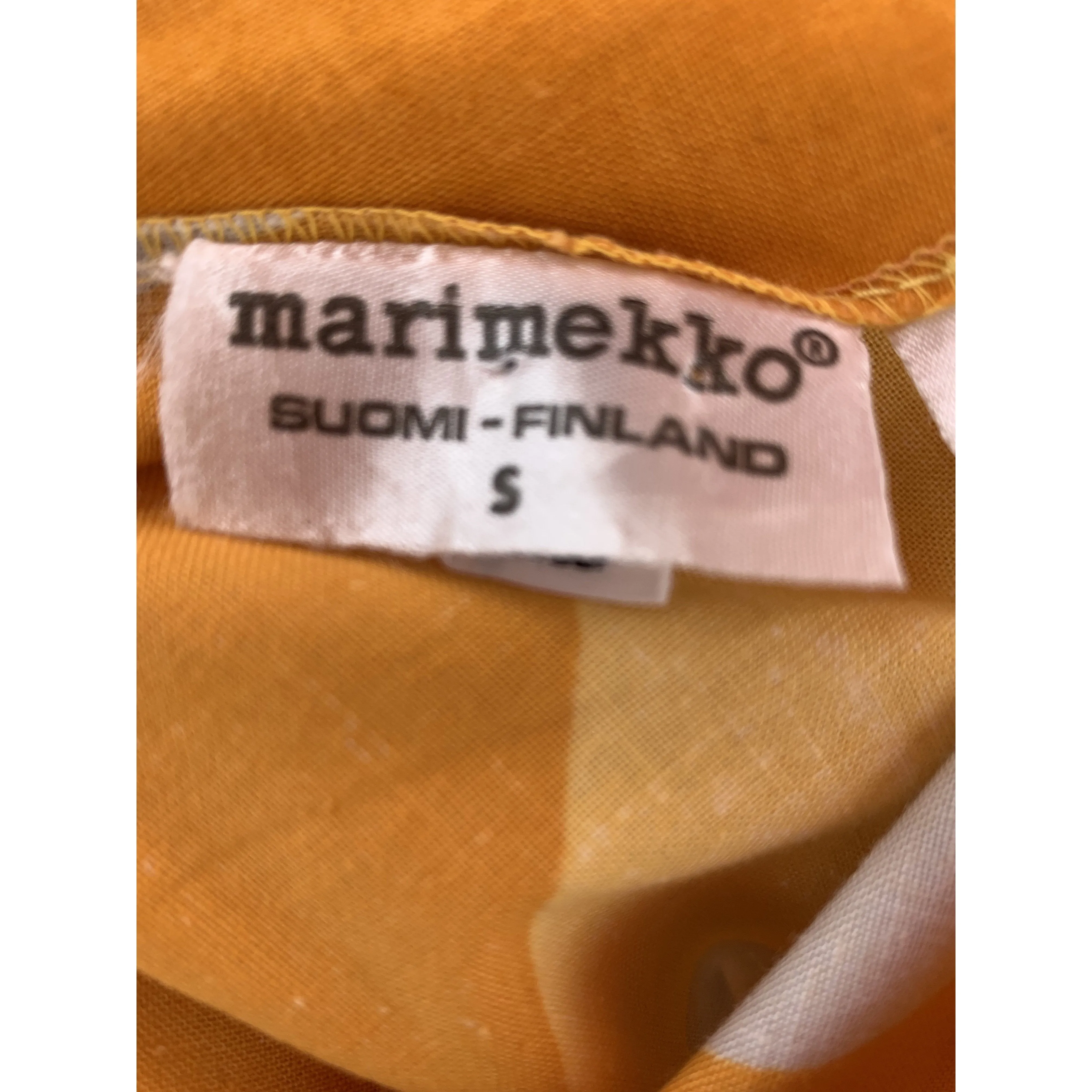 Vintage Marimekko Gown ”Mutka”  Pentti Rinta 1975 O/S Cotton Gold Purple Dot Sack Dress
