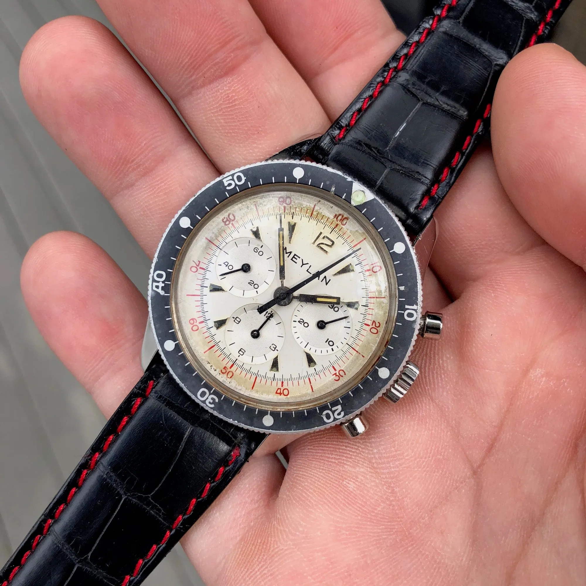 Vintage Meylan 816A Stainless Steel Chronograph Manual 37mm Wristwatch Circa 1960's