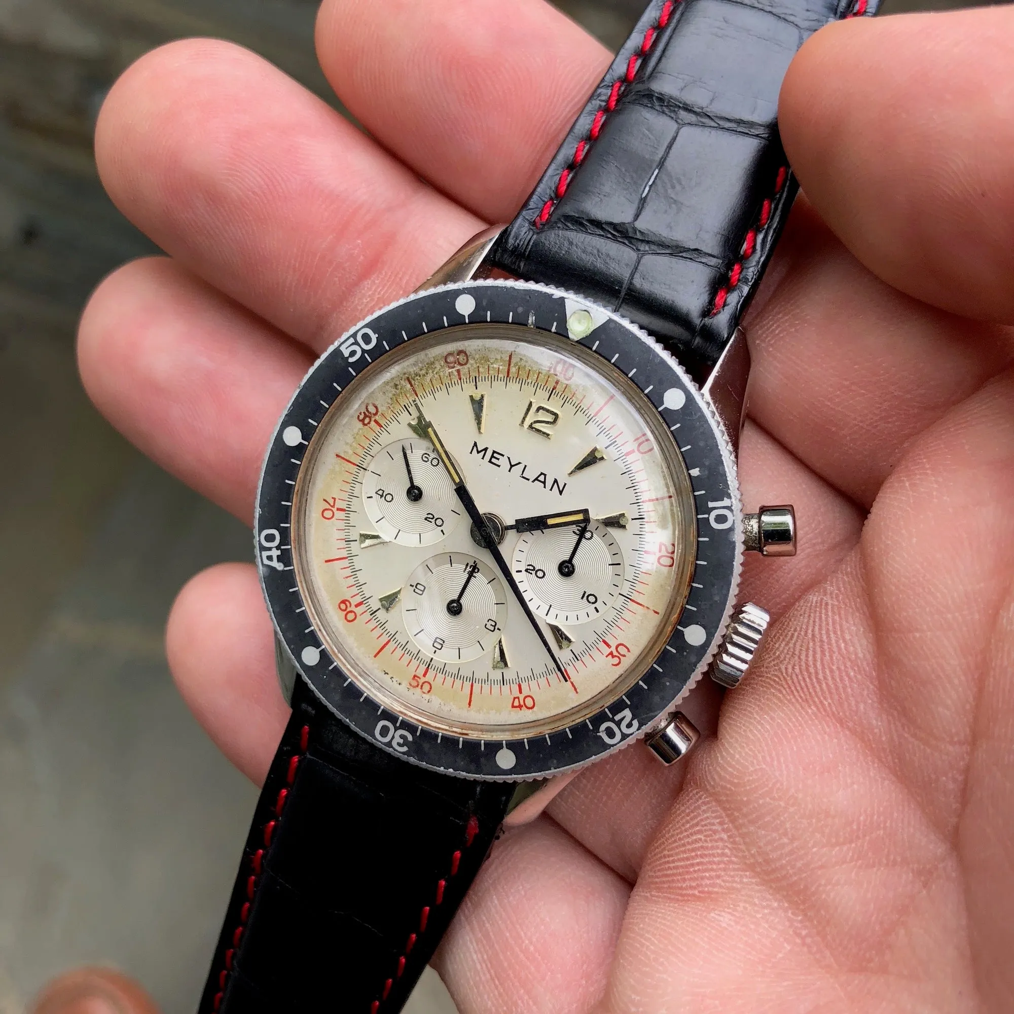 Vintage Meylan 816A Stainless Steel Chronograph Manual 37mm Wristwatch Circa 1960's
