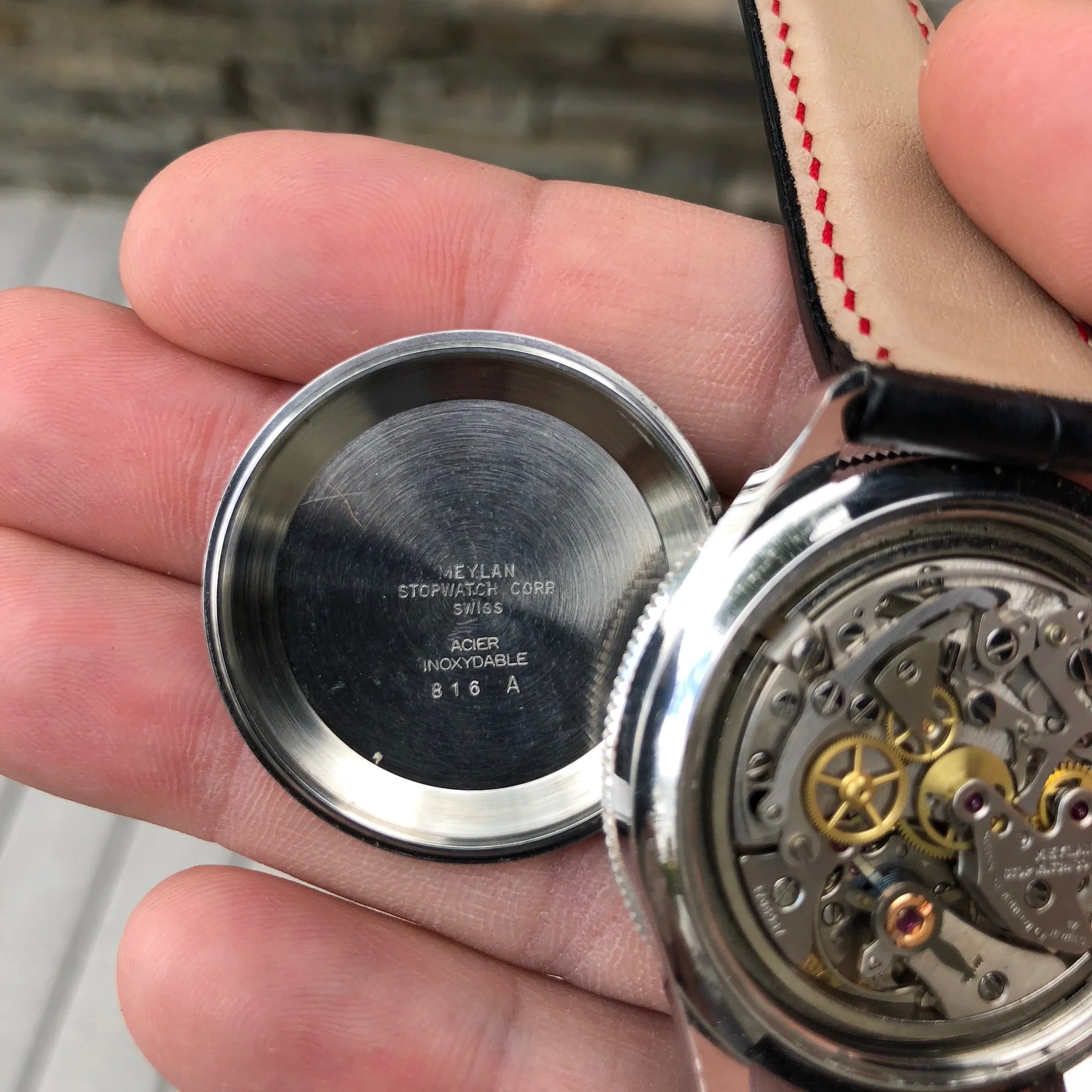 Vintage Meylan 816A Stainless Steel Chronograph Manual 37mm Wristwatch Circa 1960's