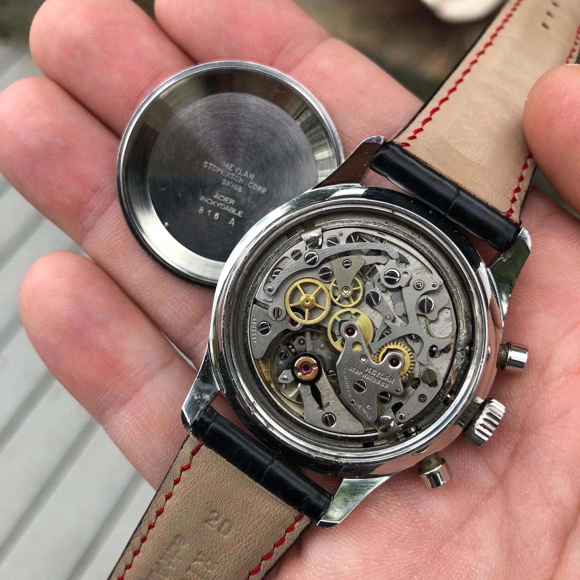 Vintage Meylan 816A Stainless Steel Chronograph Manual 37mm Wristwatch Circa 1960's