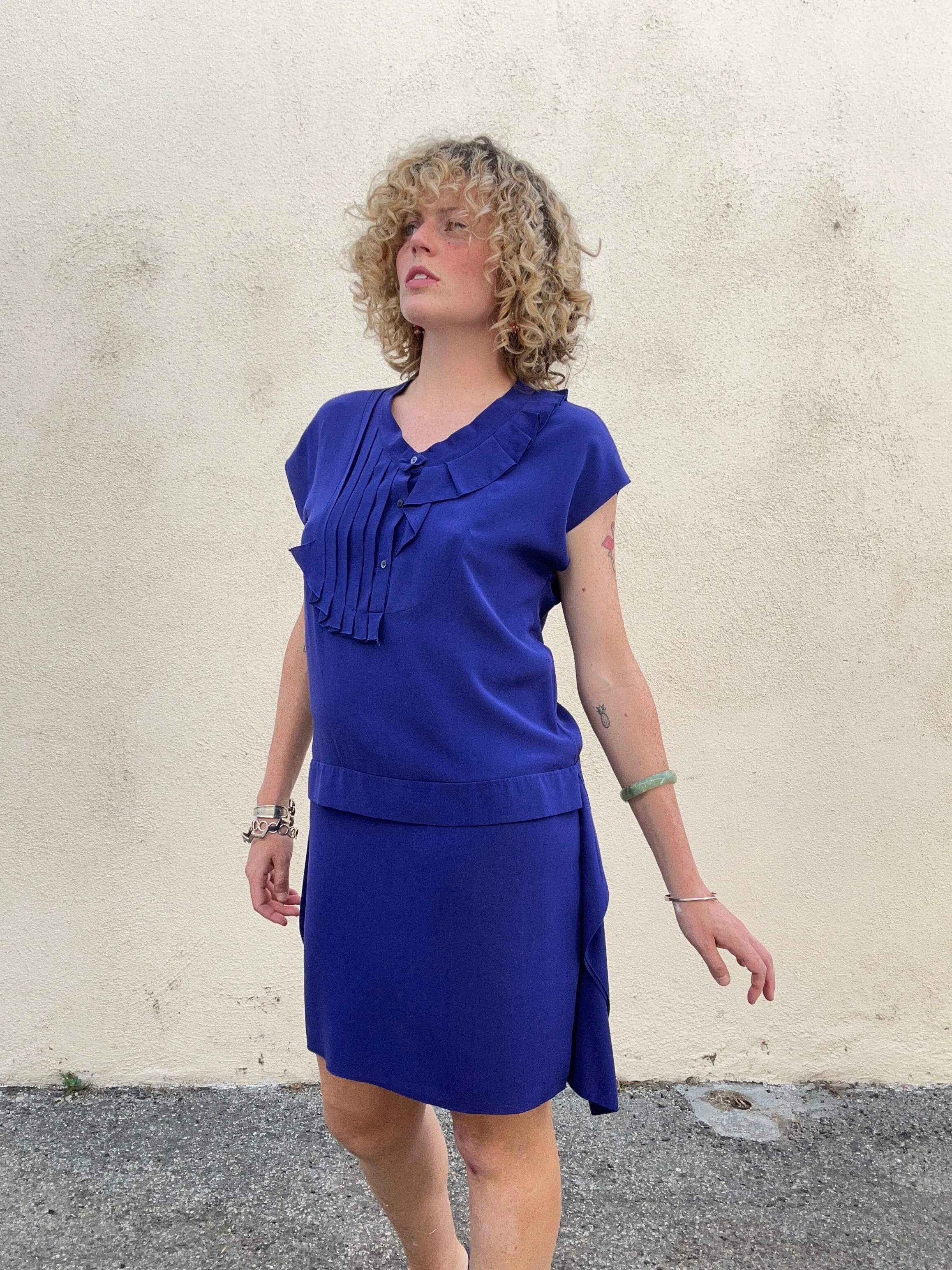 Vintage Miu Miu Spring 2000 Blue Silk Dress