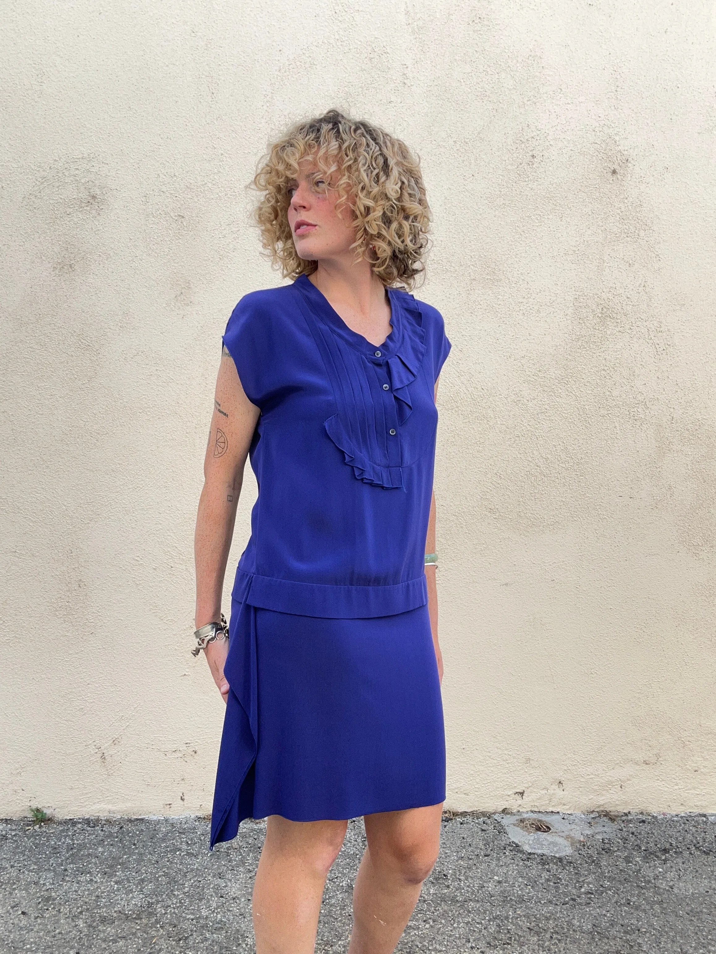 Vintage Miu Miu Spring 2000 Blue Silk Dress